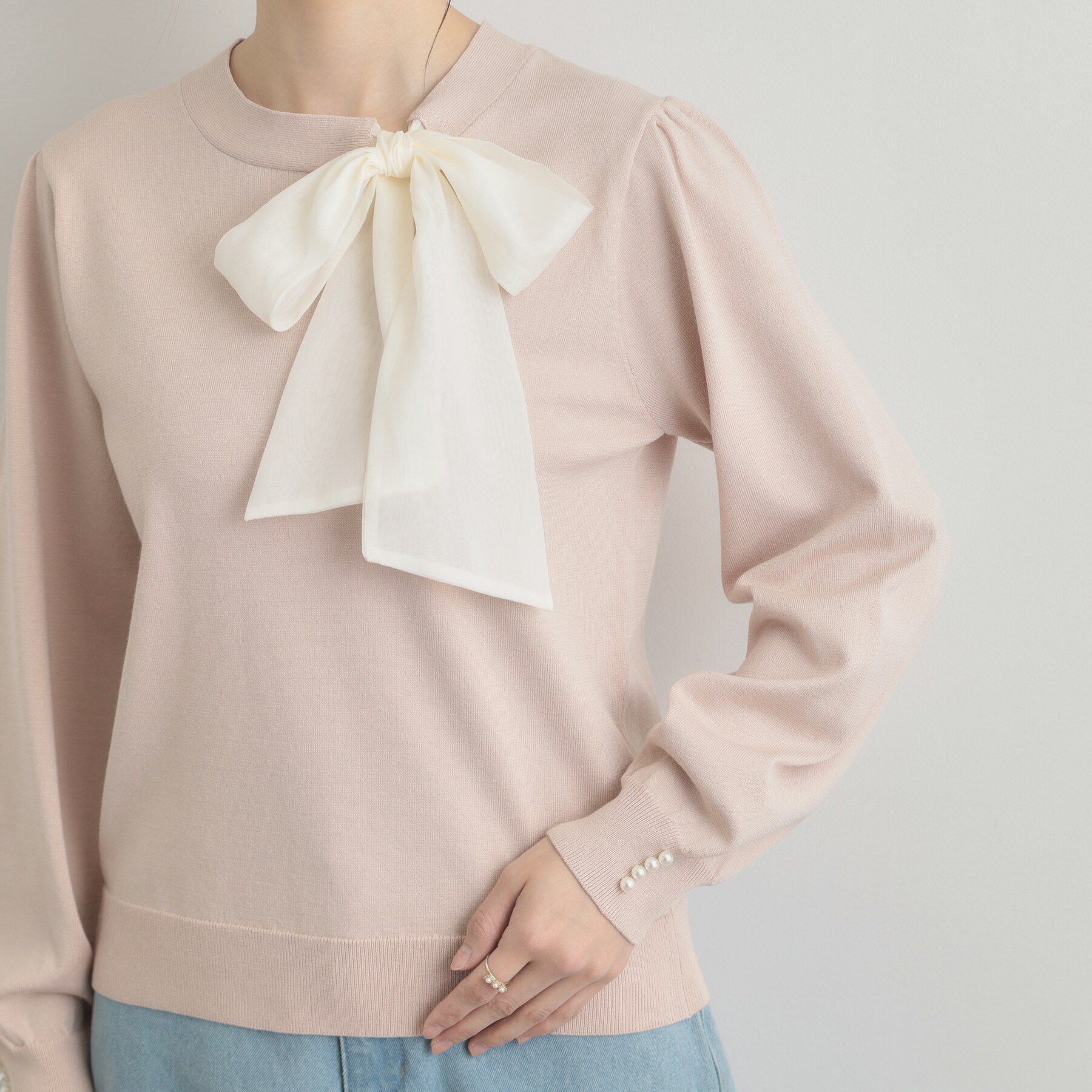 Couture broach「【洗える・着映え】オーガンジーリボンタイ ニット」|ニット・セーター|