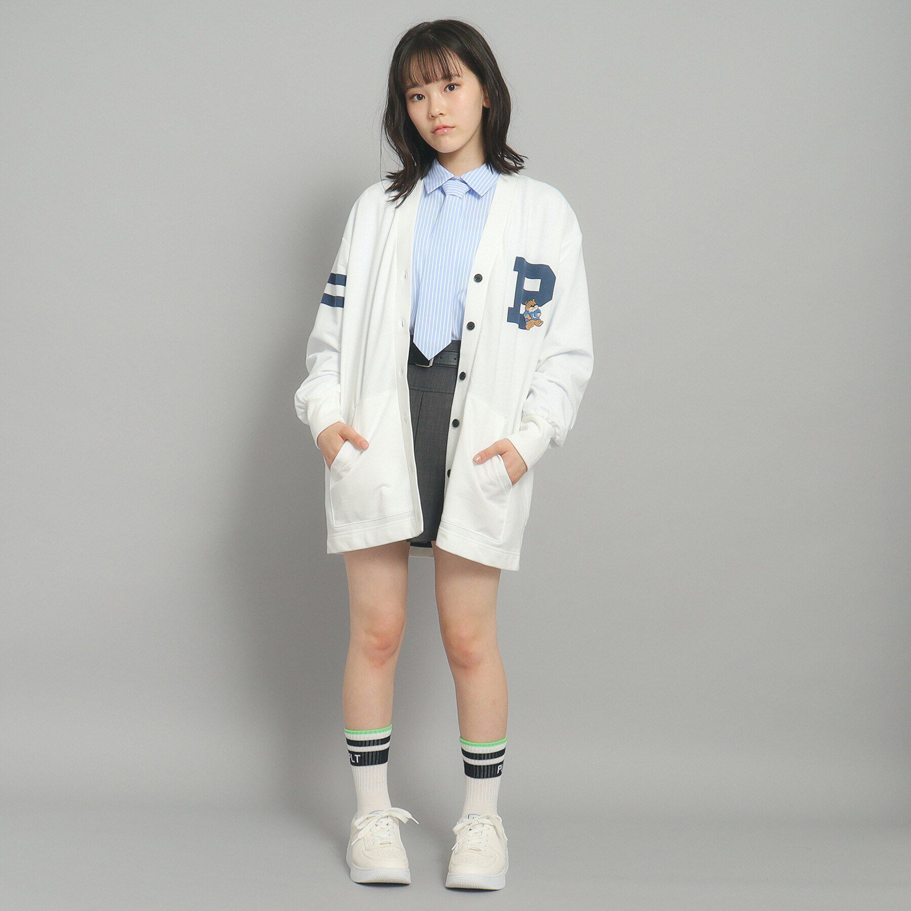 PINK-latte「【130cmあり】カレッジロゴカーディガン」|カーディガン|