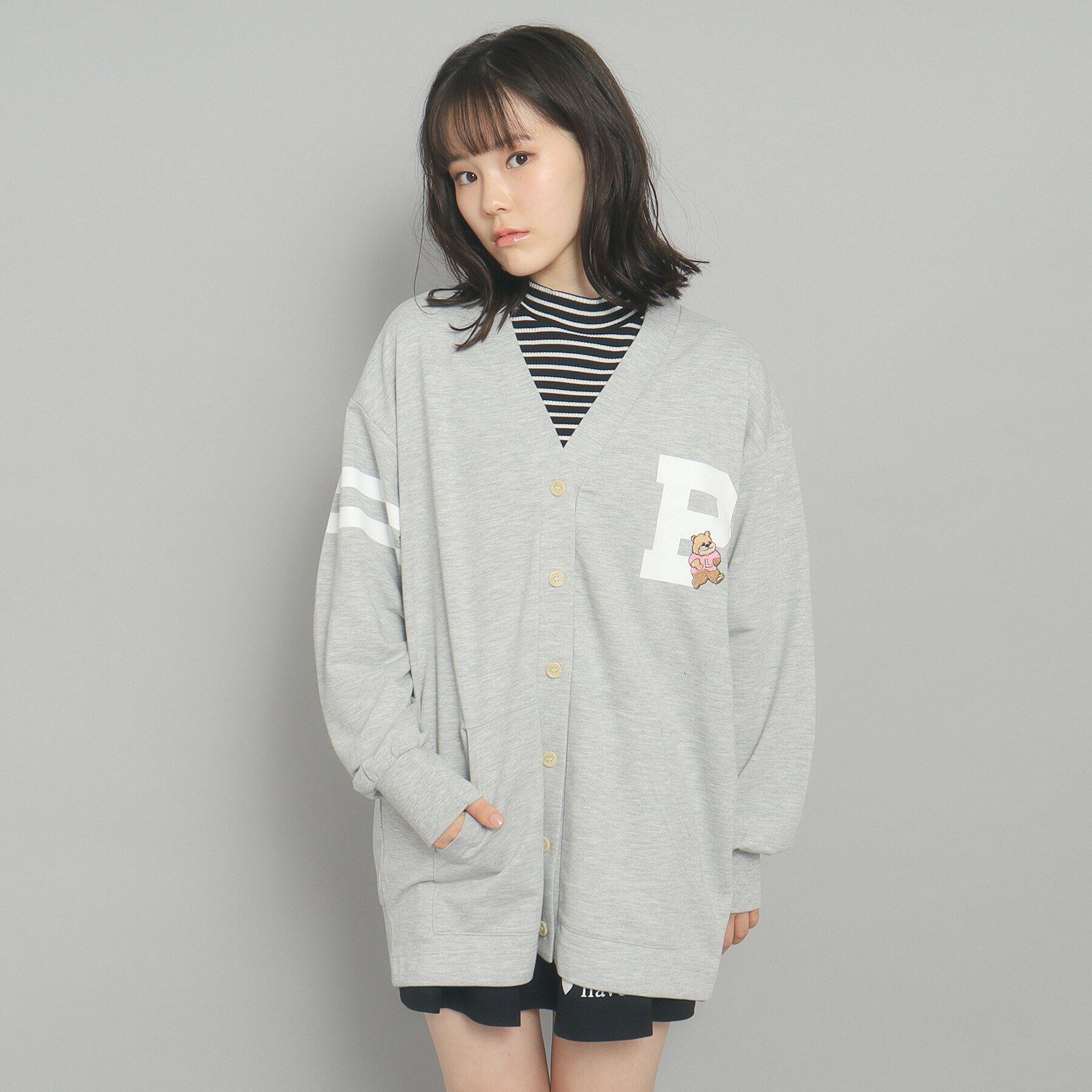 PINK-latte「【130cmあり】カレッジロゴカーディガン」|カーディガン|
