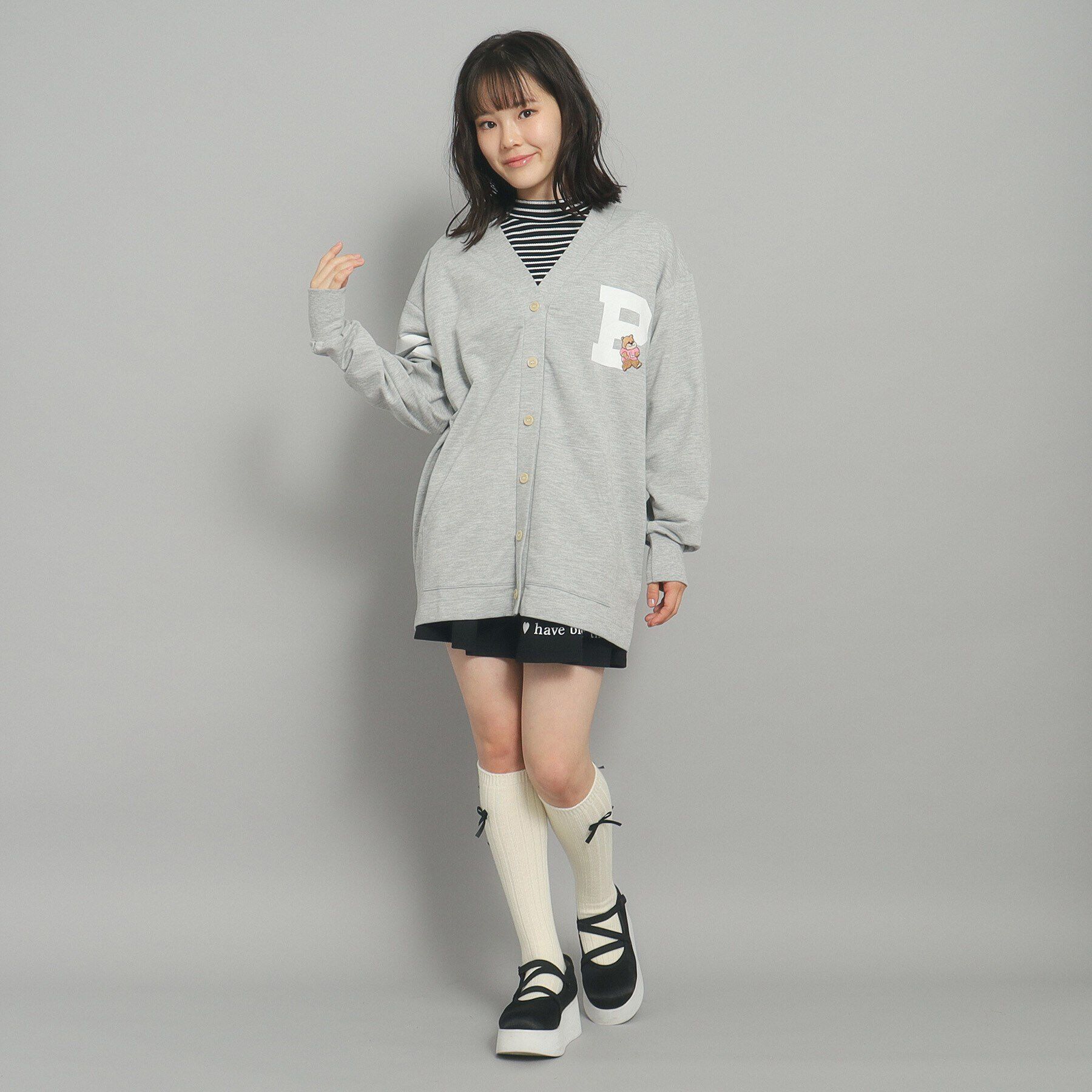PINK-latte「【130cmあり】カレッジロゴカーディガン」|カーディガン|