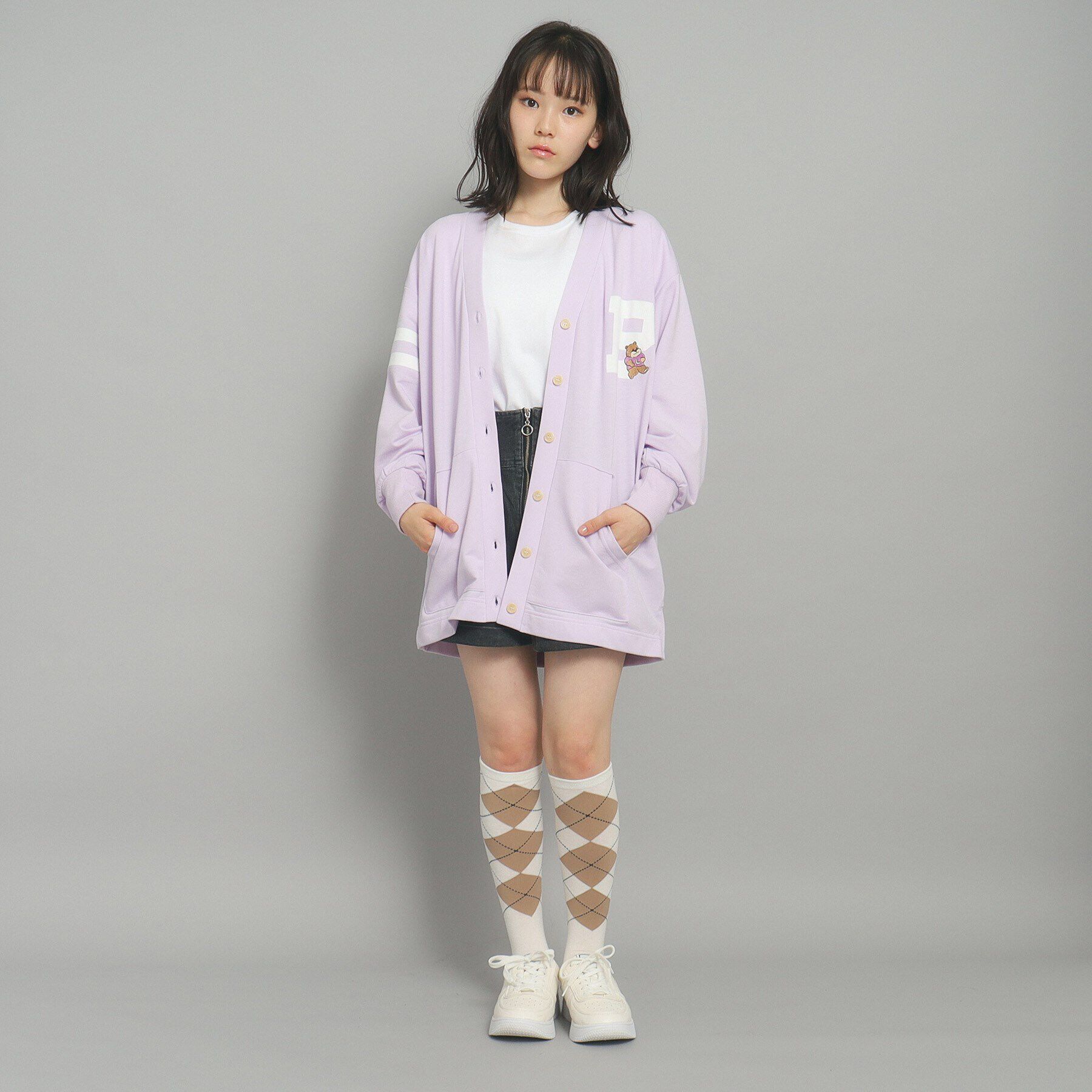 PINK-latte「【130cmあり】カレッジロゴカーディガン」|カーディガン|