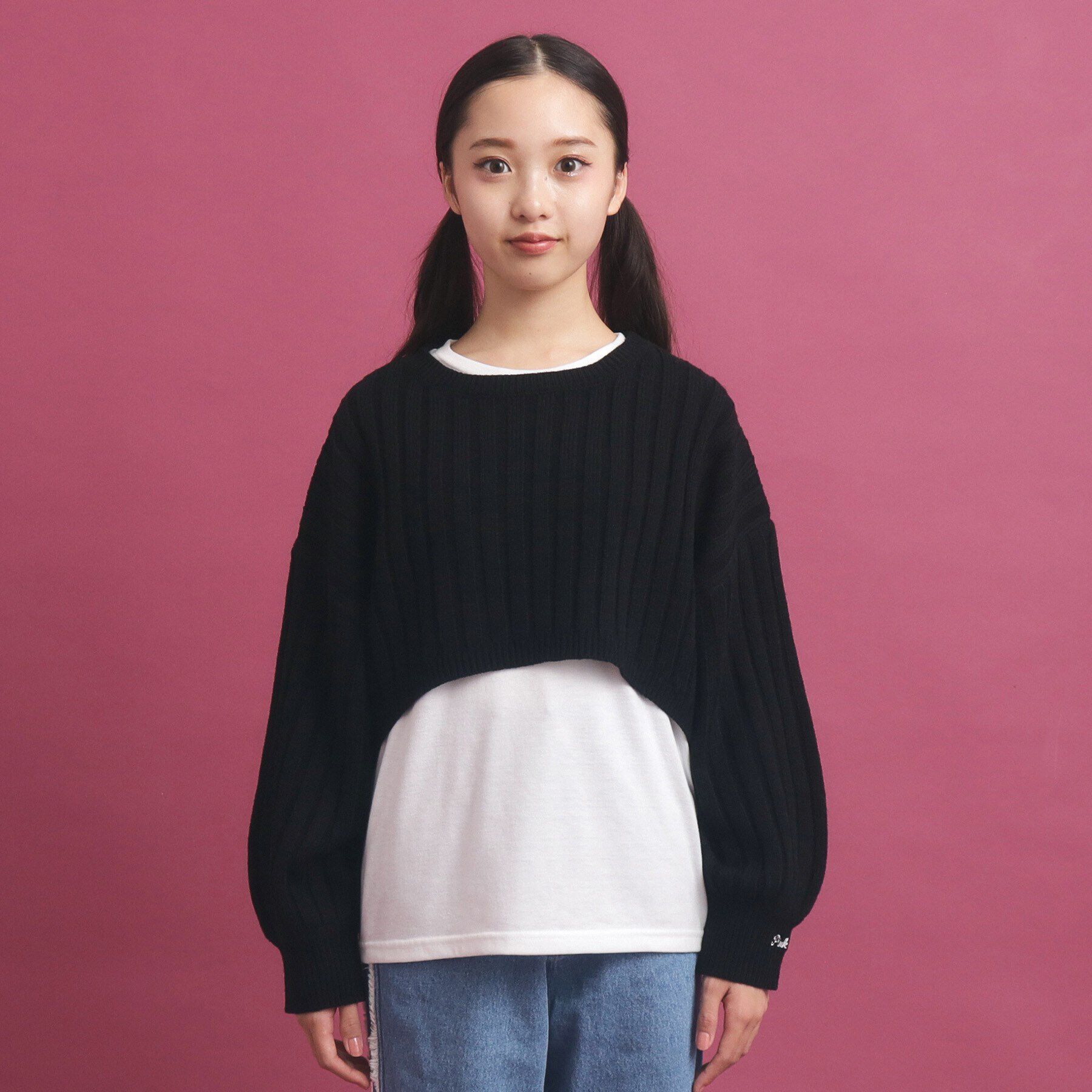 PINK-latte「【セットアイテム】ベーシック レイヤー見せショート丈ニット」|ニット・セーター|