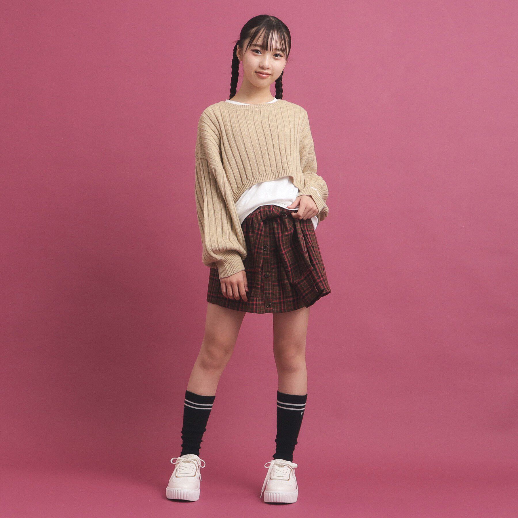 PINK-latte「【セットアイテム】ベーシック レイヤー見せショート丈ニット」|ニット・セーター|