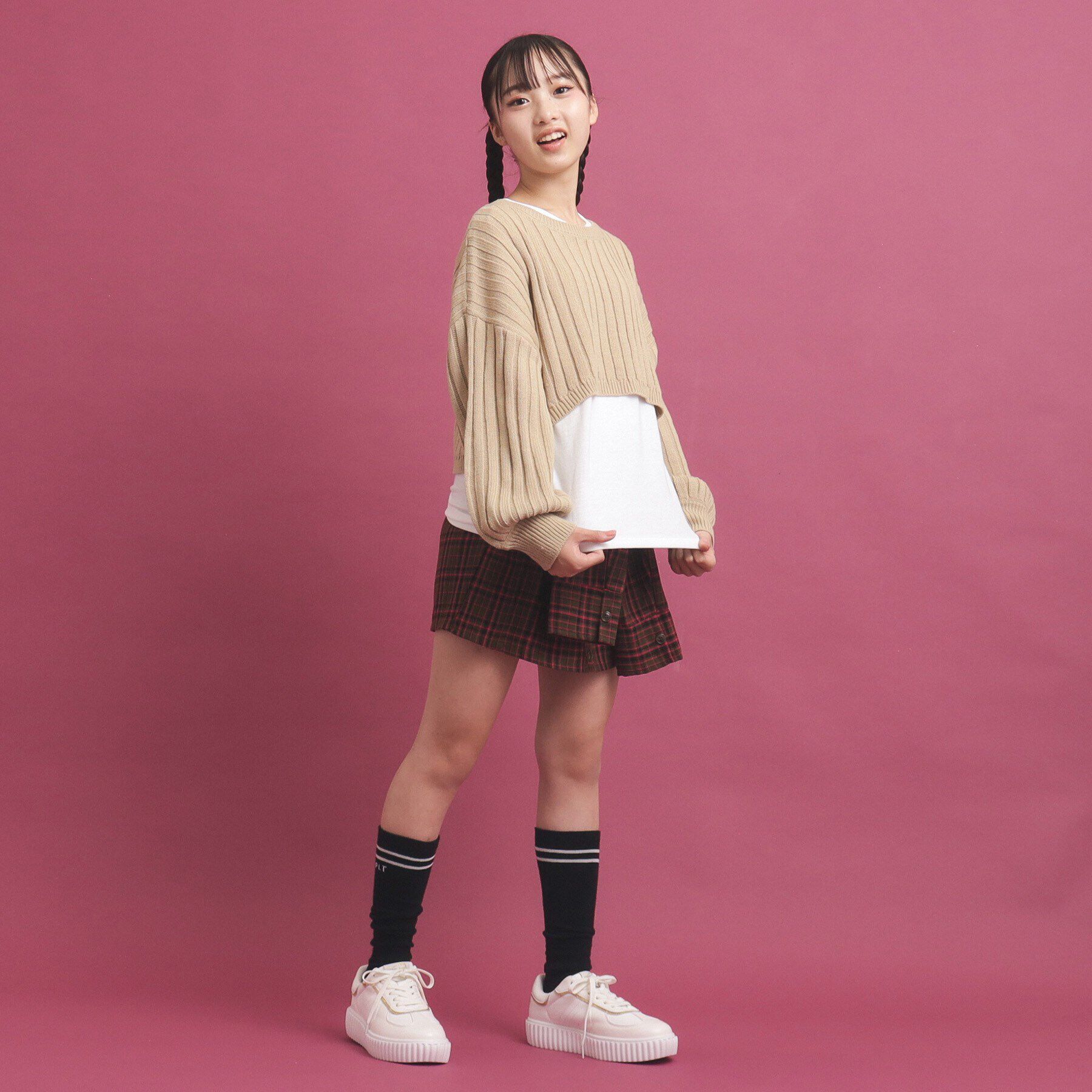 PINK-latte「【セットアイテム】ベーシック レイヤー見せショート丈ニット」|ニット・セーター|