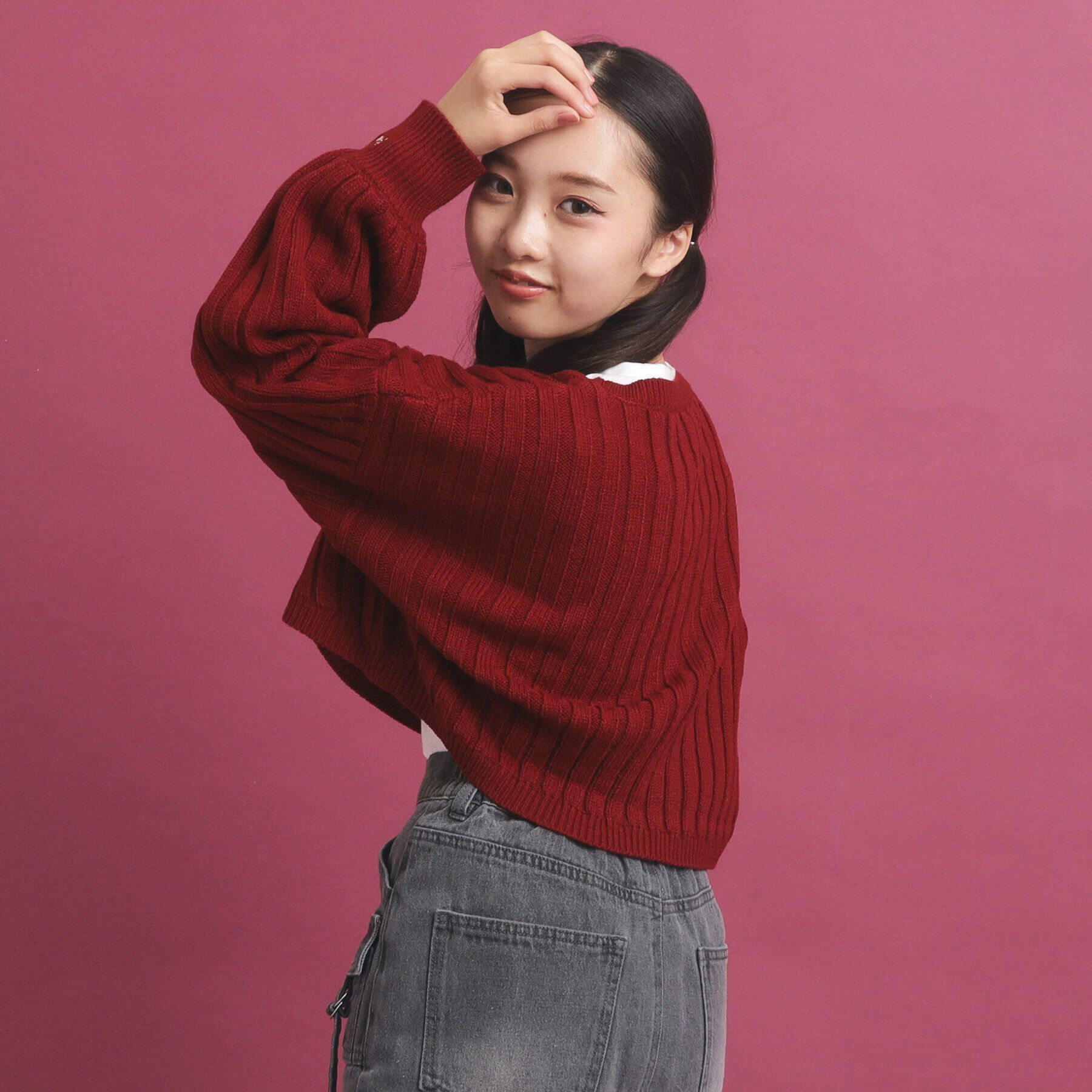 PINK-latte「【セットアイテム】ベーシック レイヤー見せショート丈ニット」|ニット・セーター|