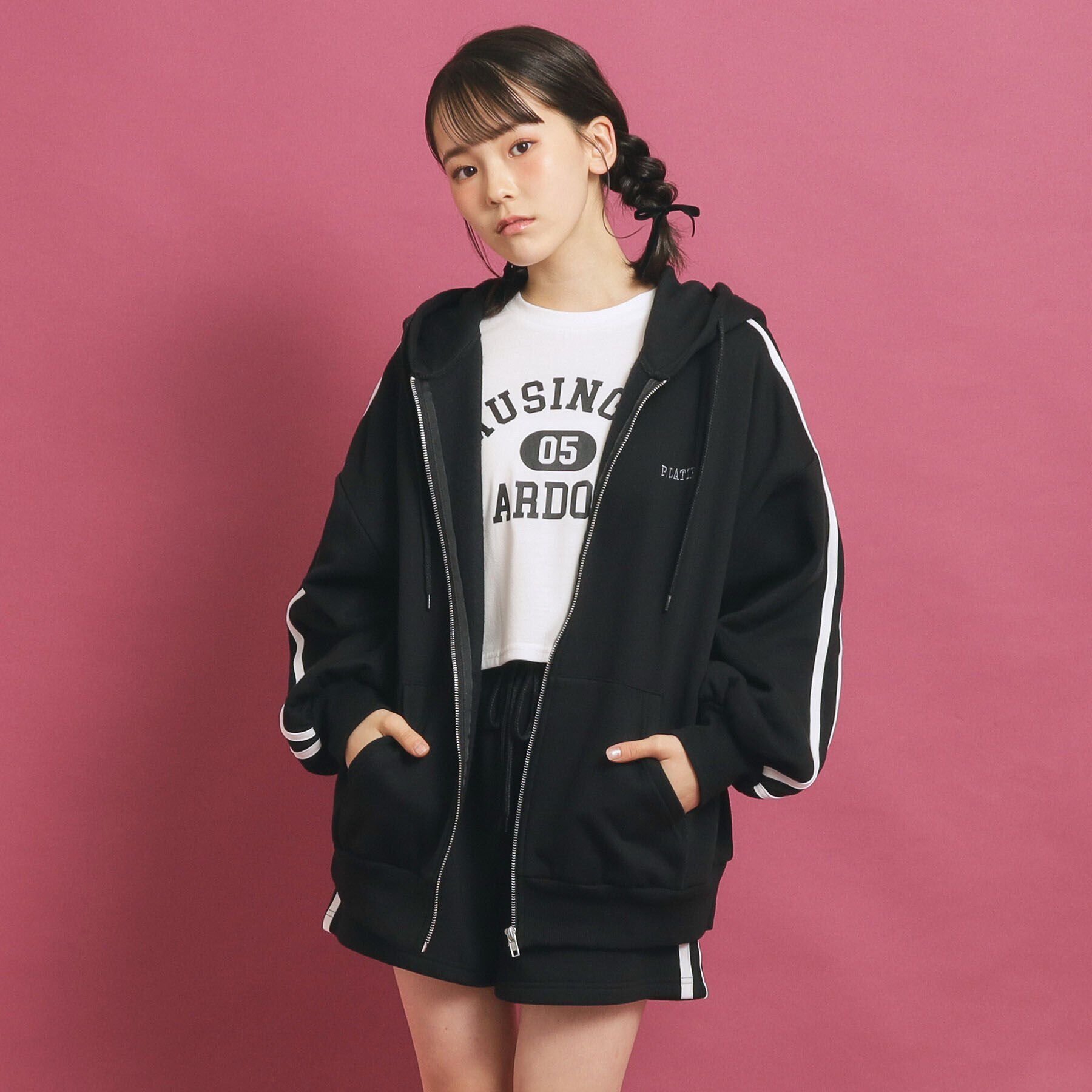 PINK-latte「【3点セット／プチプラ】裏起毛パーカーセット」|その他|ブラック(019)