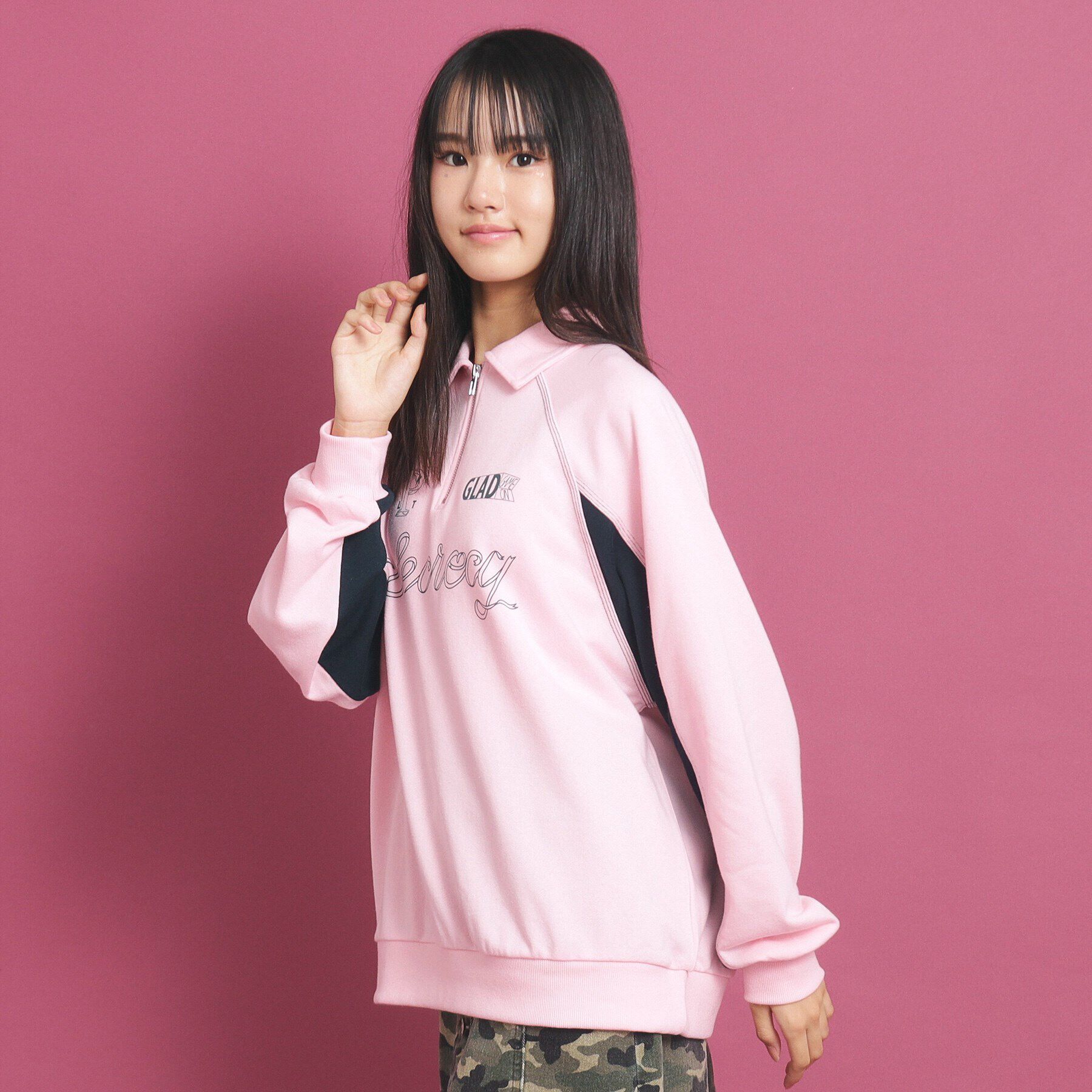 PINK-latte「ビックシルエット ハーフジップ」|Tシャツ・カットソー|