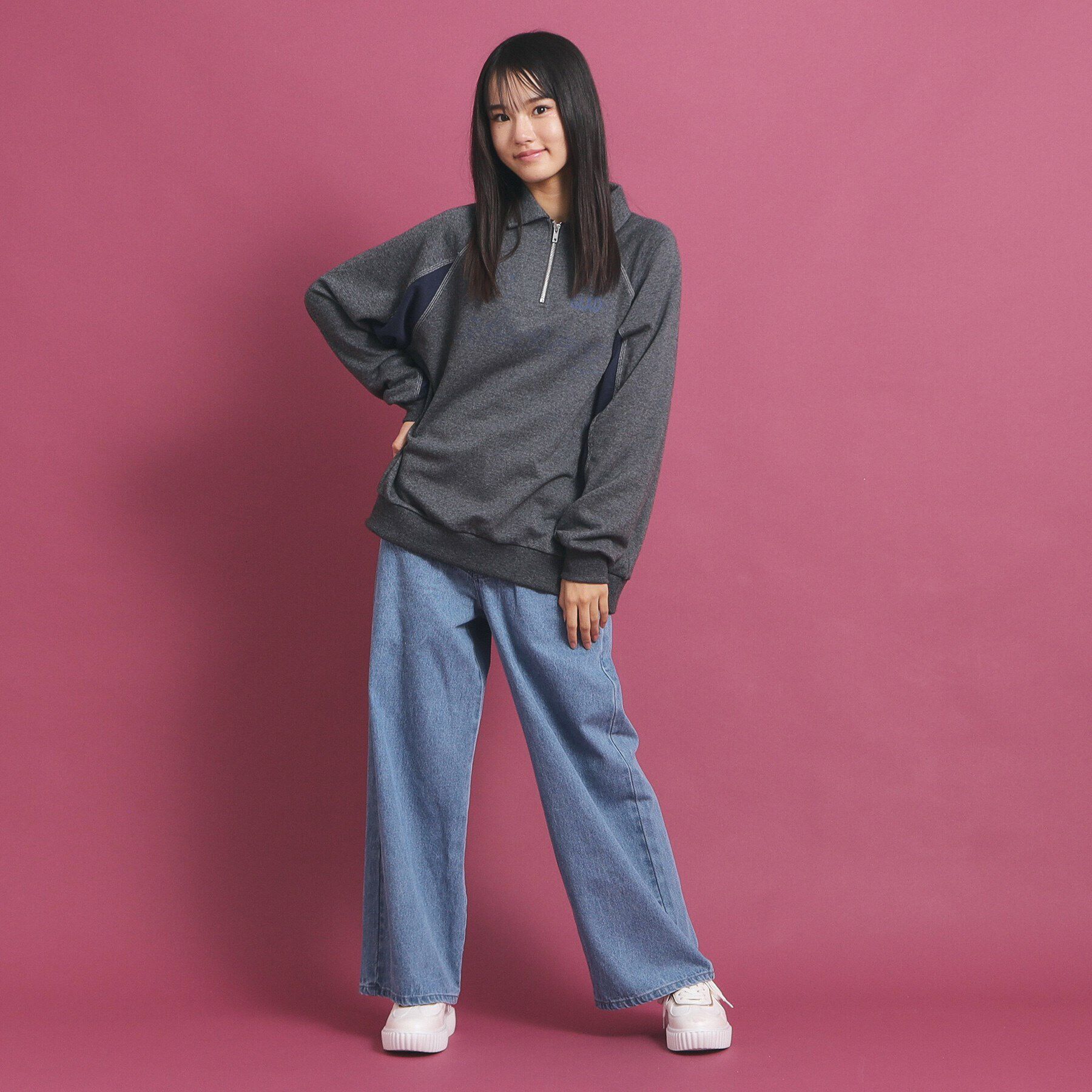 PINK-latte「ビックシルエット ハーフジップ」|Tシャツ・カットソー|