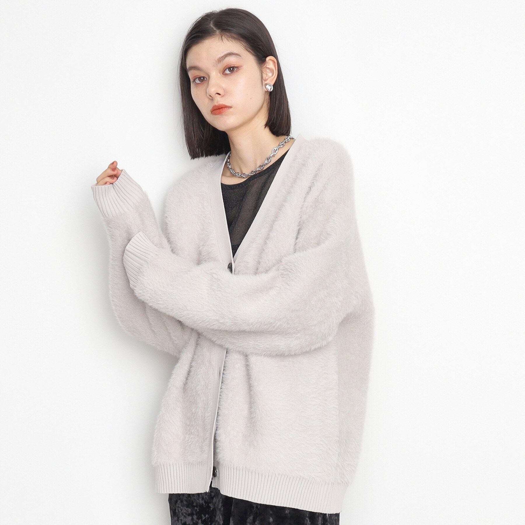 THE SHOP TK「【ライトアウター】フェザーVネックカーディガン/洗える」|カーディガン|