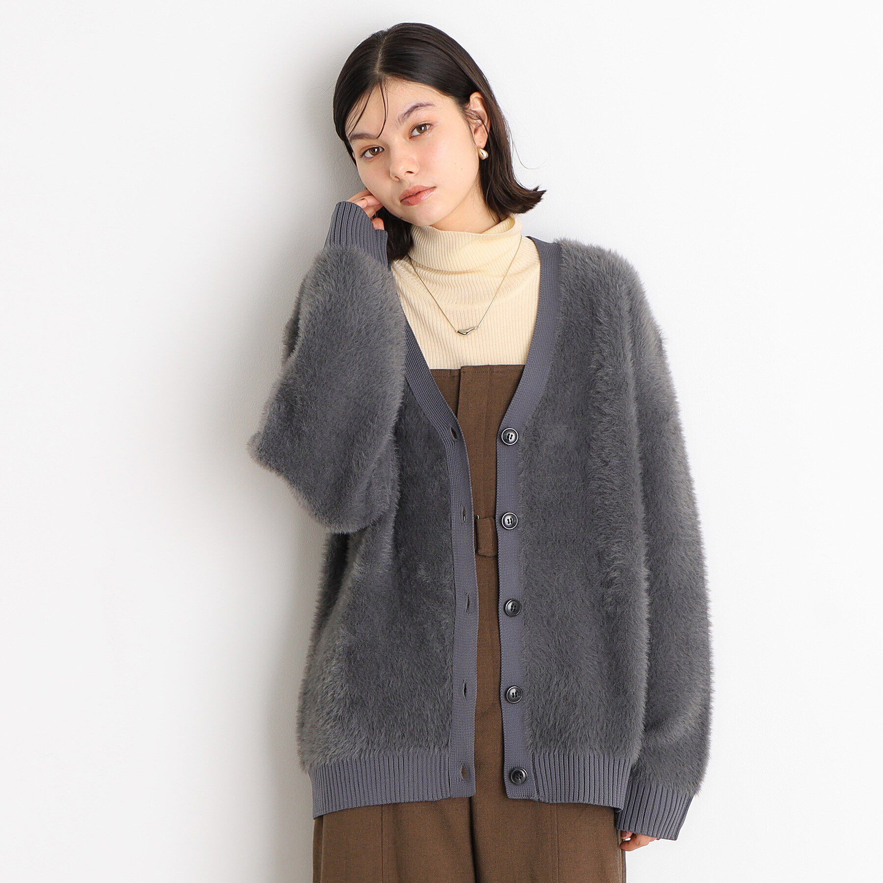 THE SHOP TK「【ライトアウター】フェザーVネックカーディガン/洗える」|カーディガン|