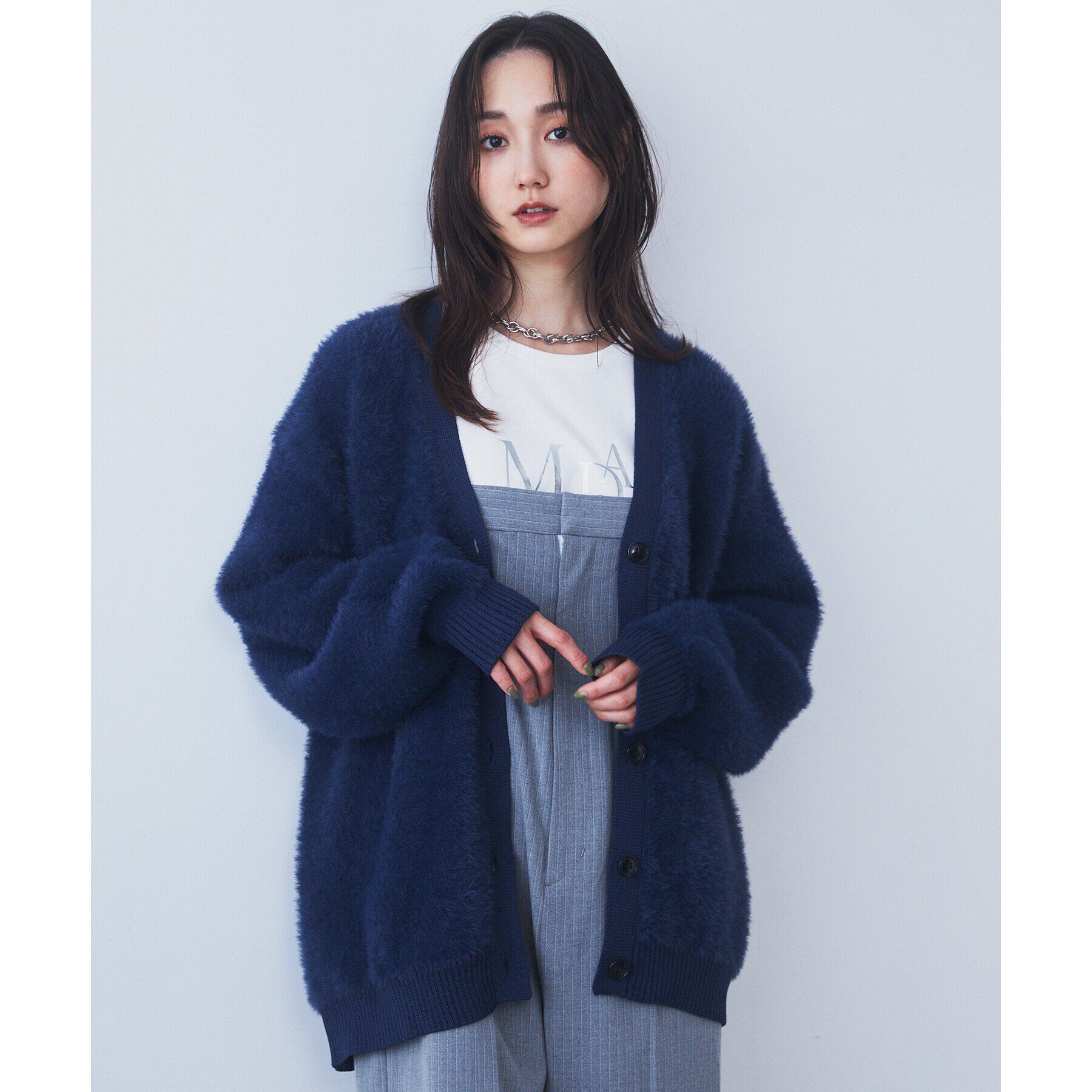 THE SHOP TK「【ライトアウター】フェザーVネックカーディガン/洗える」|カーディガン|ブルー(092)