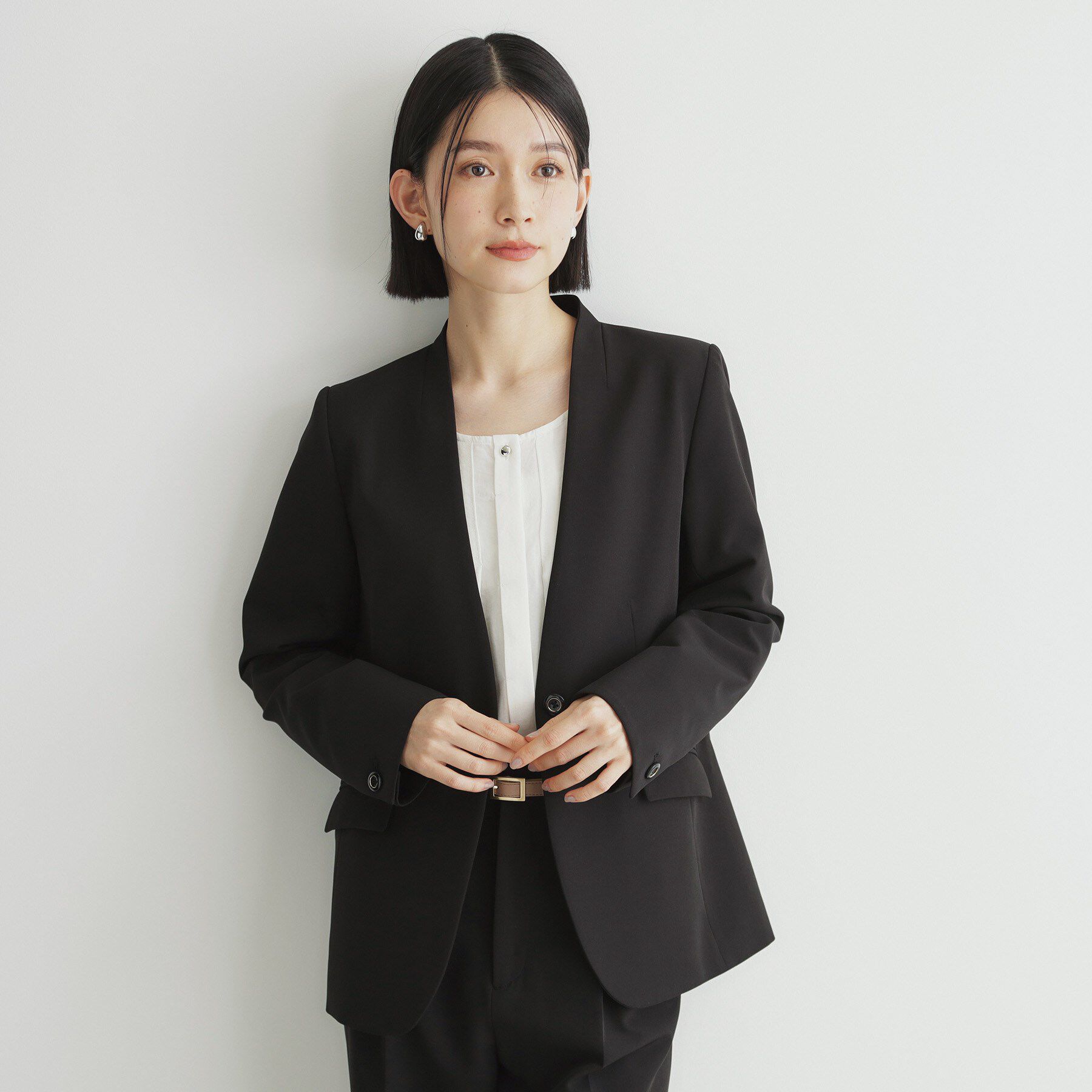 THE SHOP TK「【汚れ防止／シワになりにくい／セレモニー／通勤】ダブルクロスノーカラージャケット／洗える／サスティナ」|ノーカラージャケット|ブラック(019)