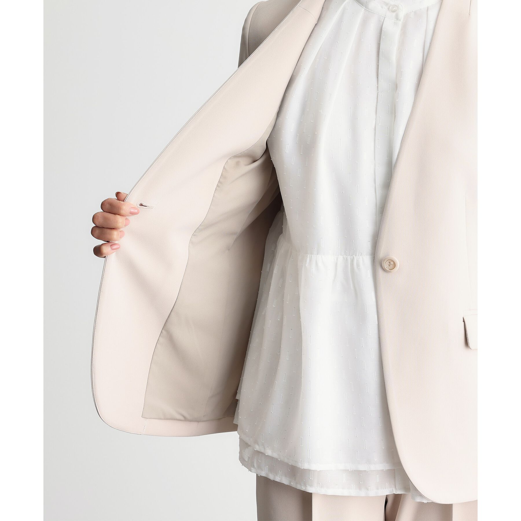 THE SHOP TK「【汚れ防止／シワになりにくい／セレモニー／通勤】ダブルクロスノーカラージャケット／洗える／サスティナ」|ノーカラージャケット|