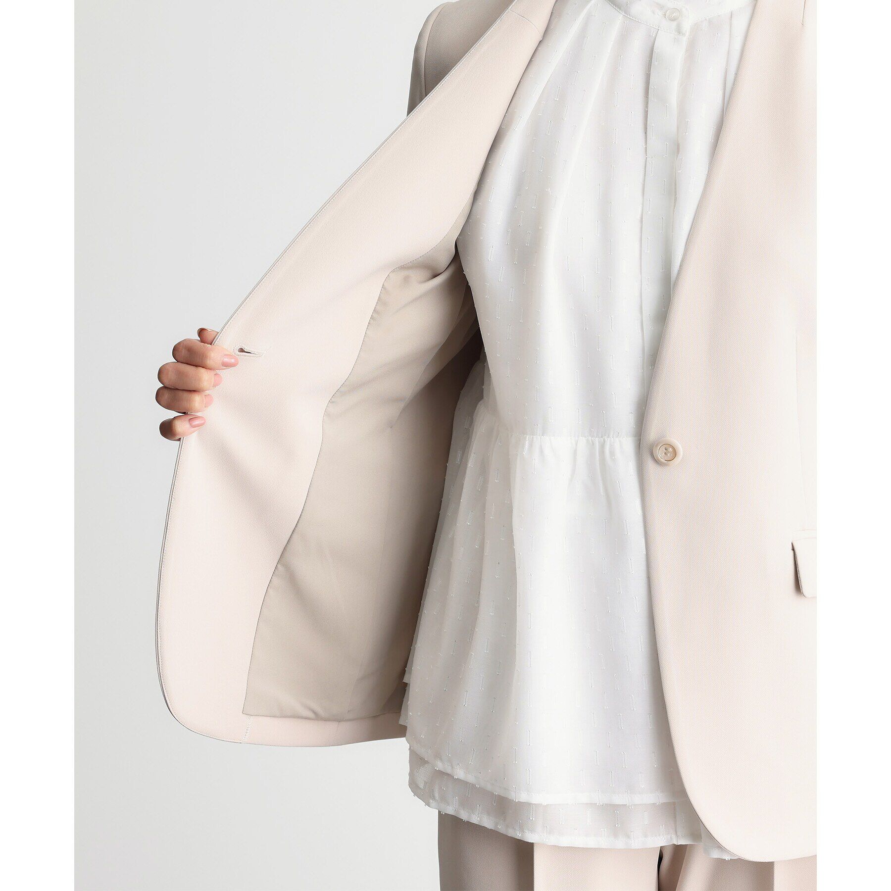THE SHOP TK「【汚れ防止／シワになりにくい／セレモニー／通勤】ダブルクロスノーカラージャケット／洗える／サスティナ」|ノーカラージャケット|