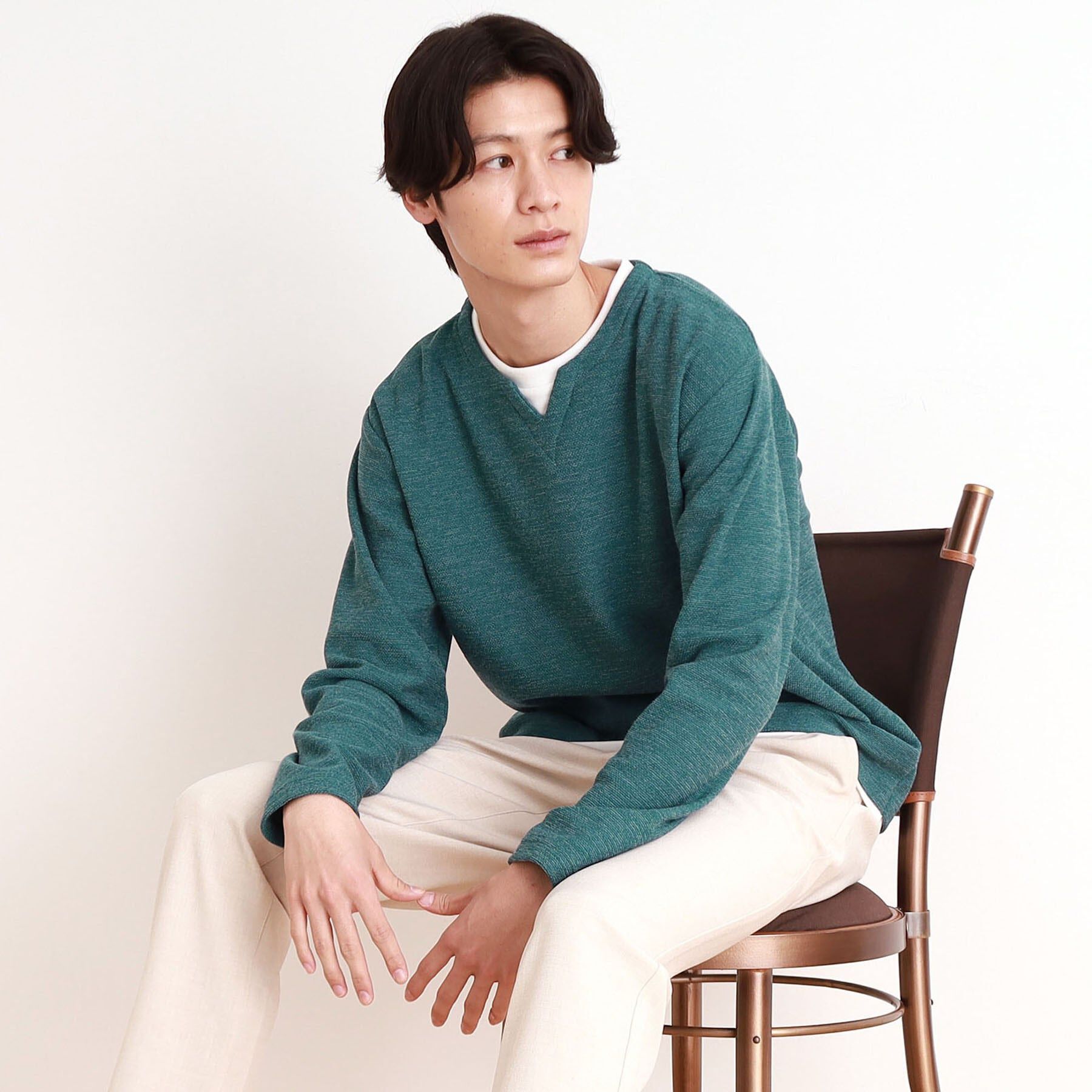 THE SHOP TK「モスフリースキーネックプルオーバー」|Tシャツ・カットソー|ブルーグリーン(09