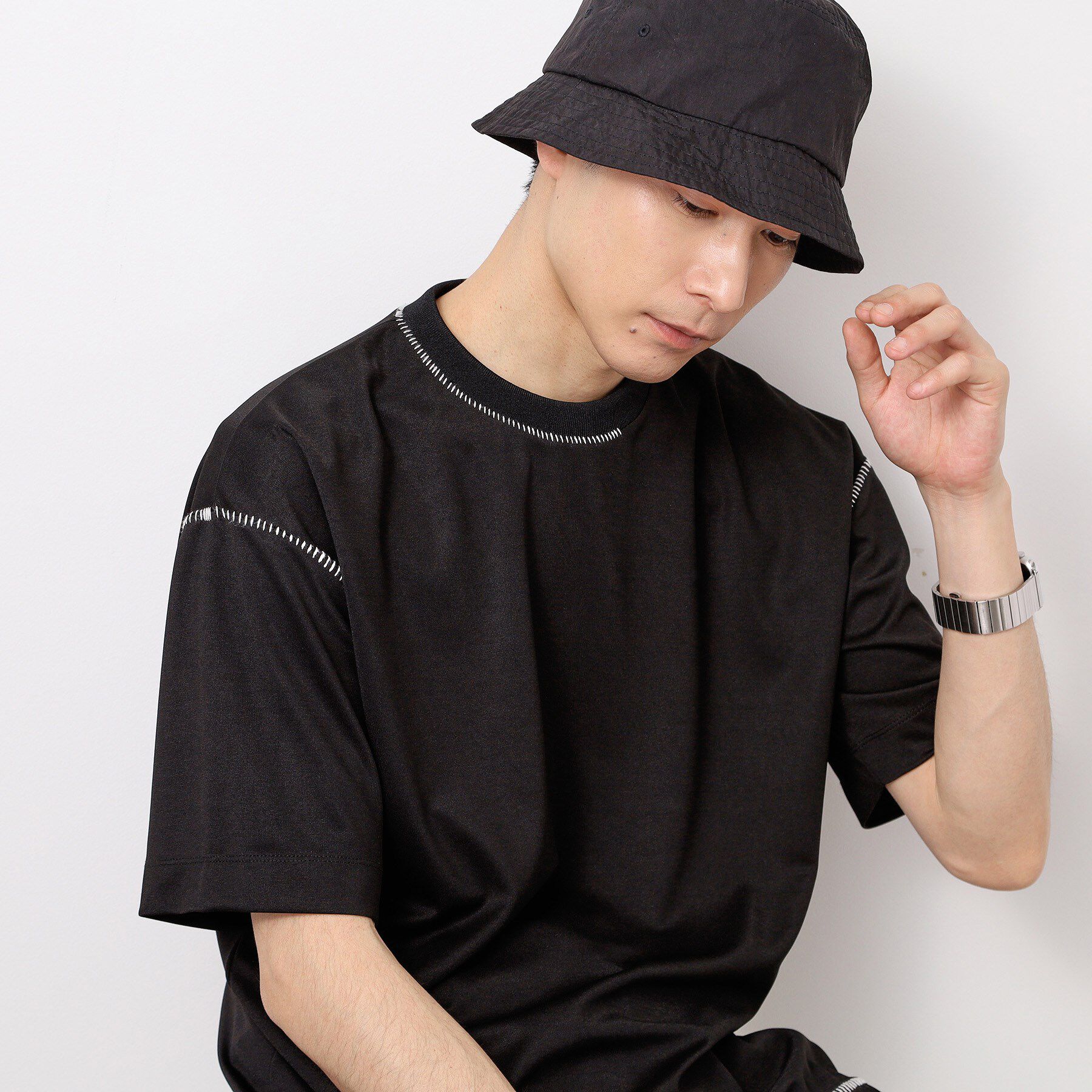 THE SHOP TK「ブランケットステッチ半袖Tシャツ」|Tシャツ・カットソー|ブラック(019)