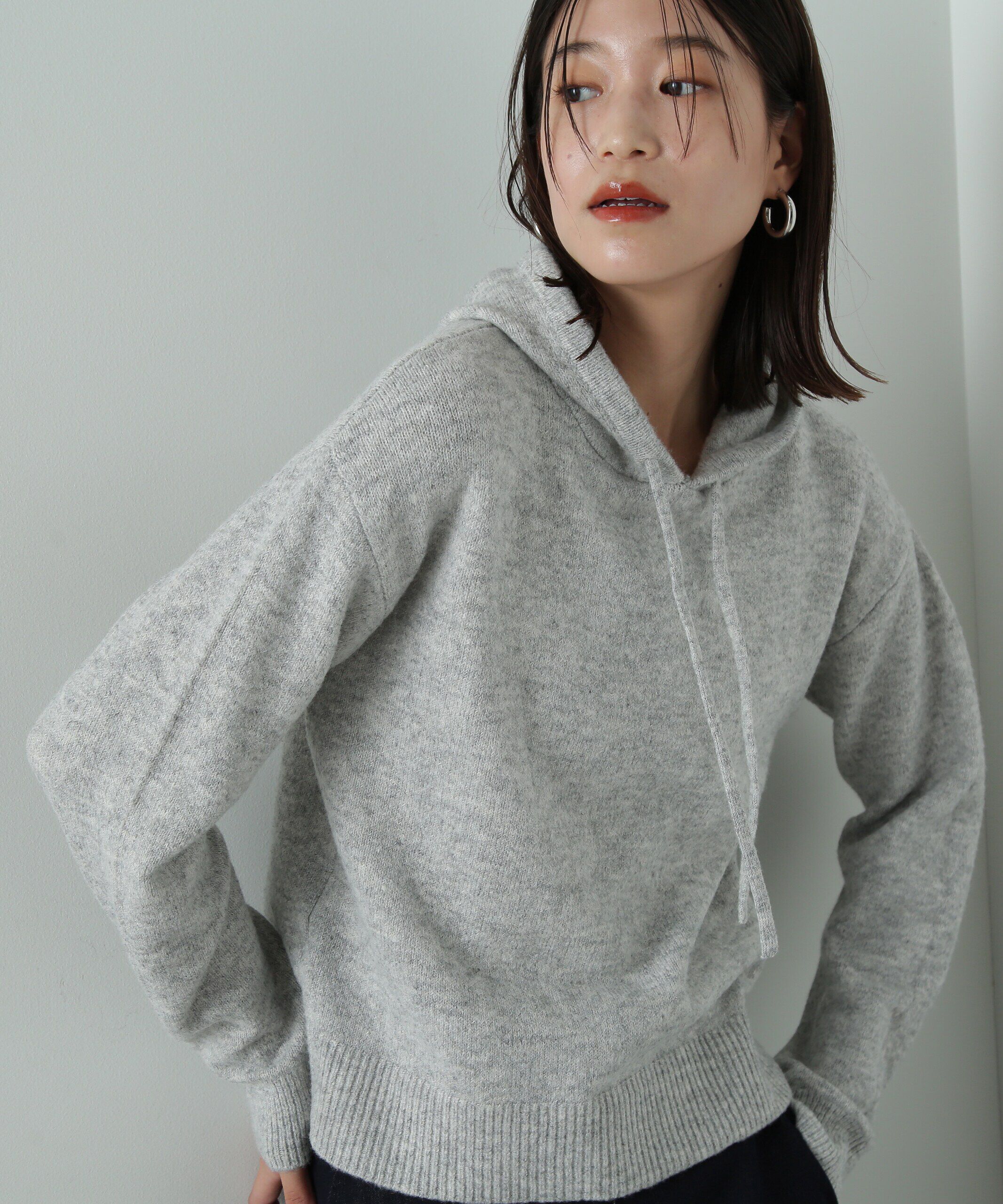  「ニットパーカー」|ニット・セーター|グレー