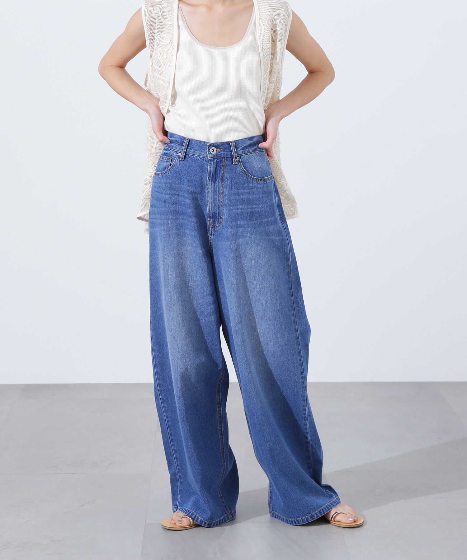  「ライトオンスワイドデニムパンツ」|その他|ミディアムブ 1