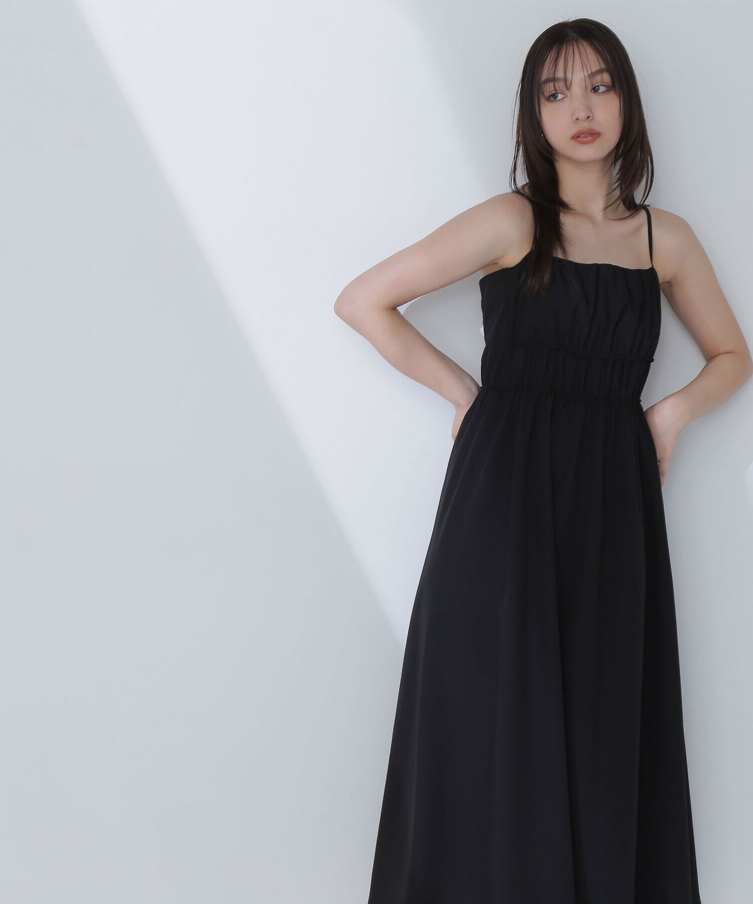  「ギャザーデザインキャミワンピース」|ワンピース|