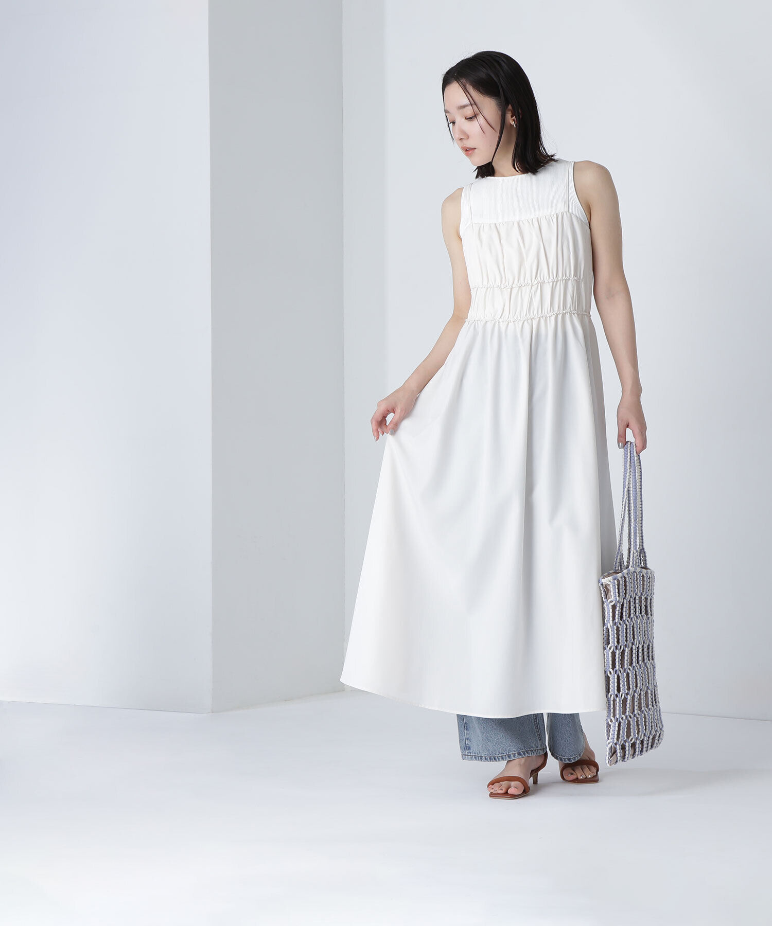  「ギャザーデザインキャミワンピース」|ワンピース|