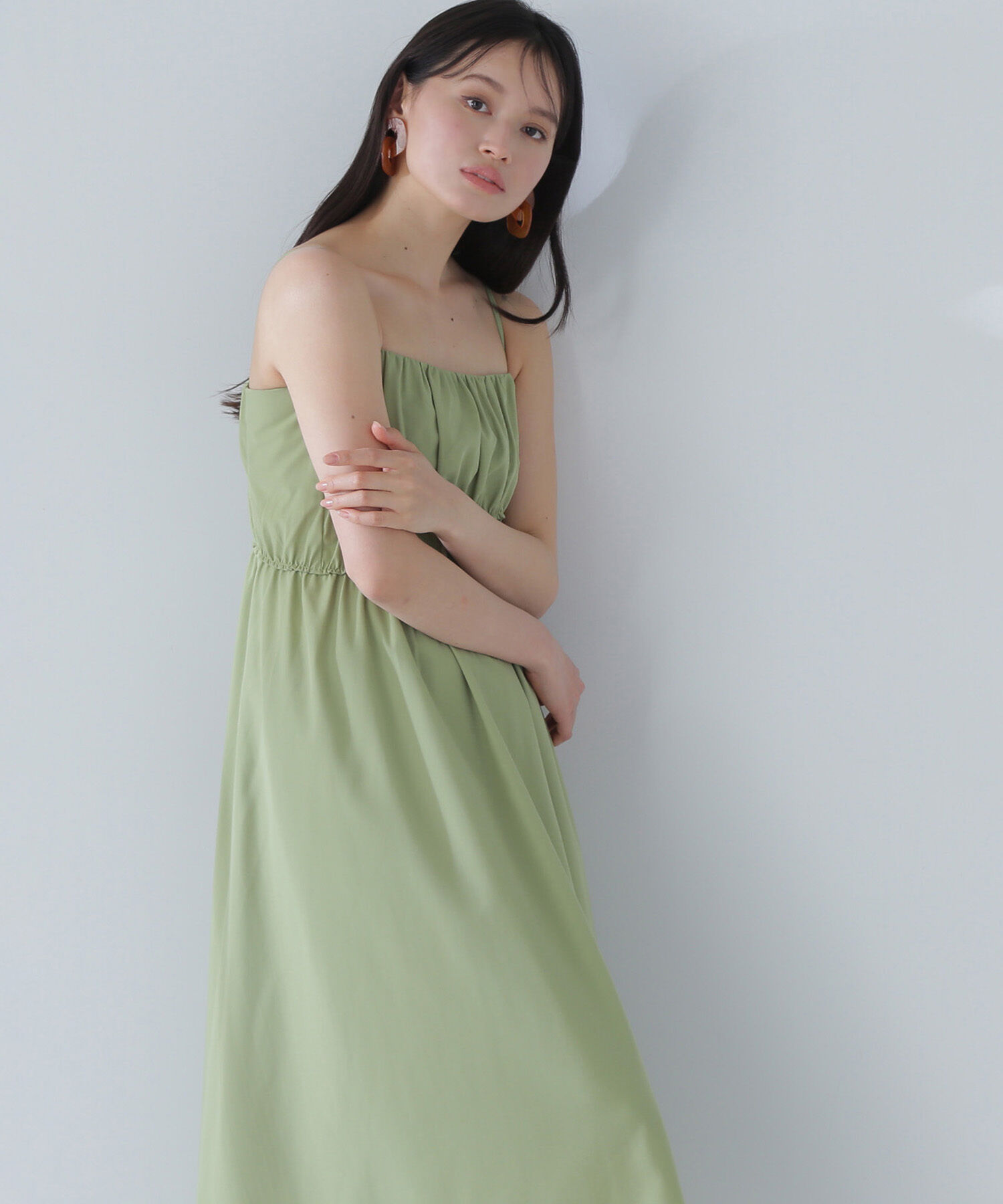  「ギャザーデザインキャミワンピース」|ワンピース|
