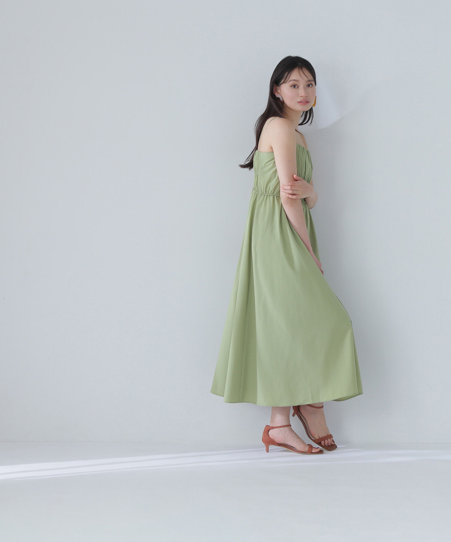  「ギャザーデザインキャミワンピース」|ワンピース|