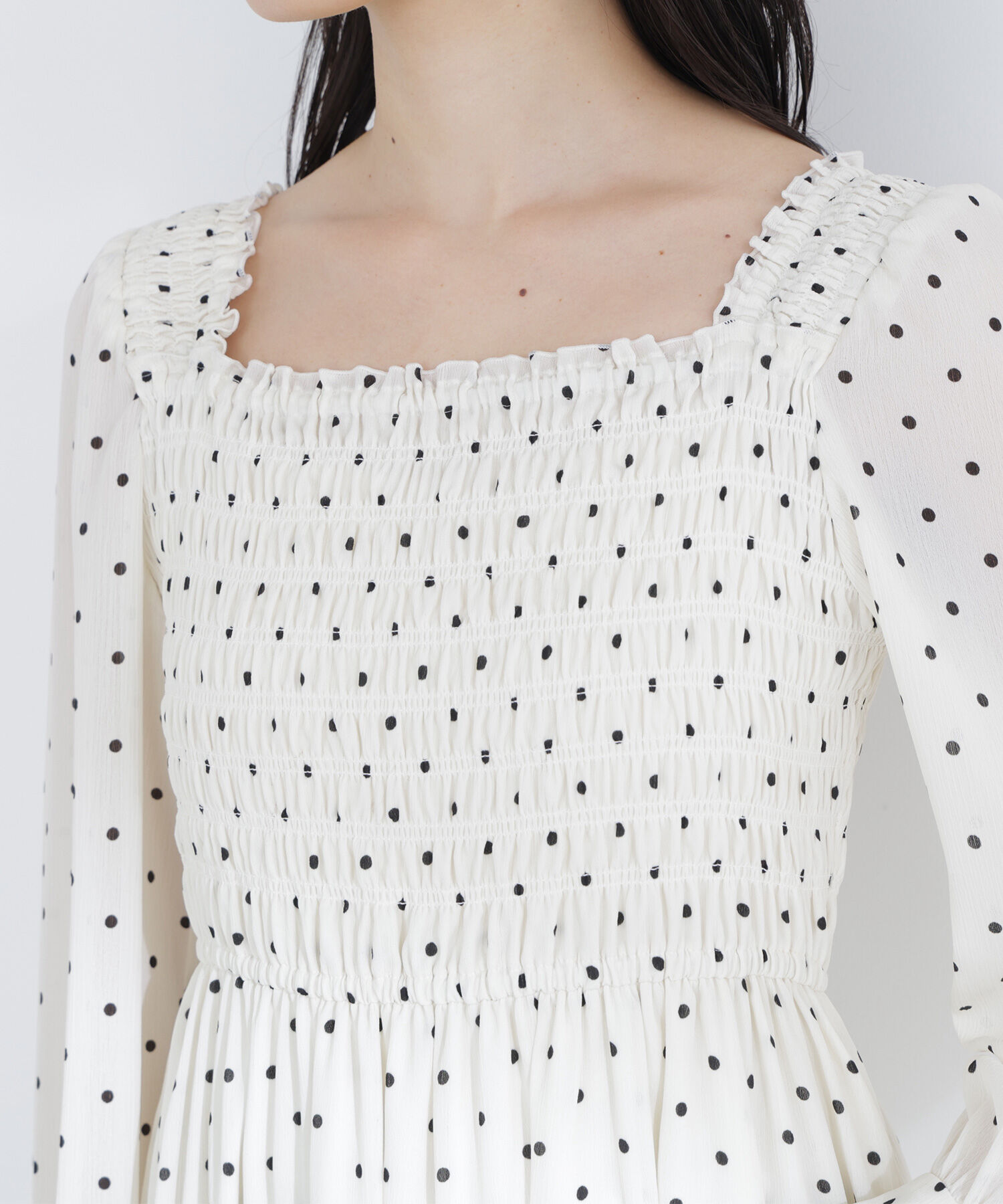  「ドットプリントシャーリングワンピース」|ワンピース|