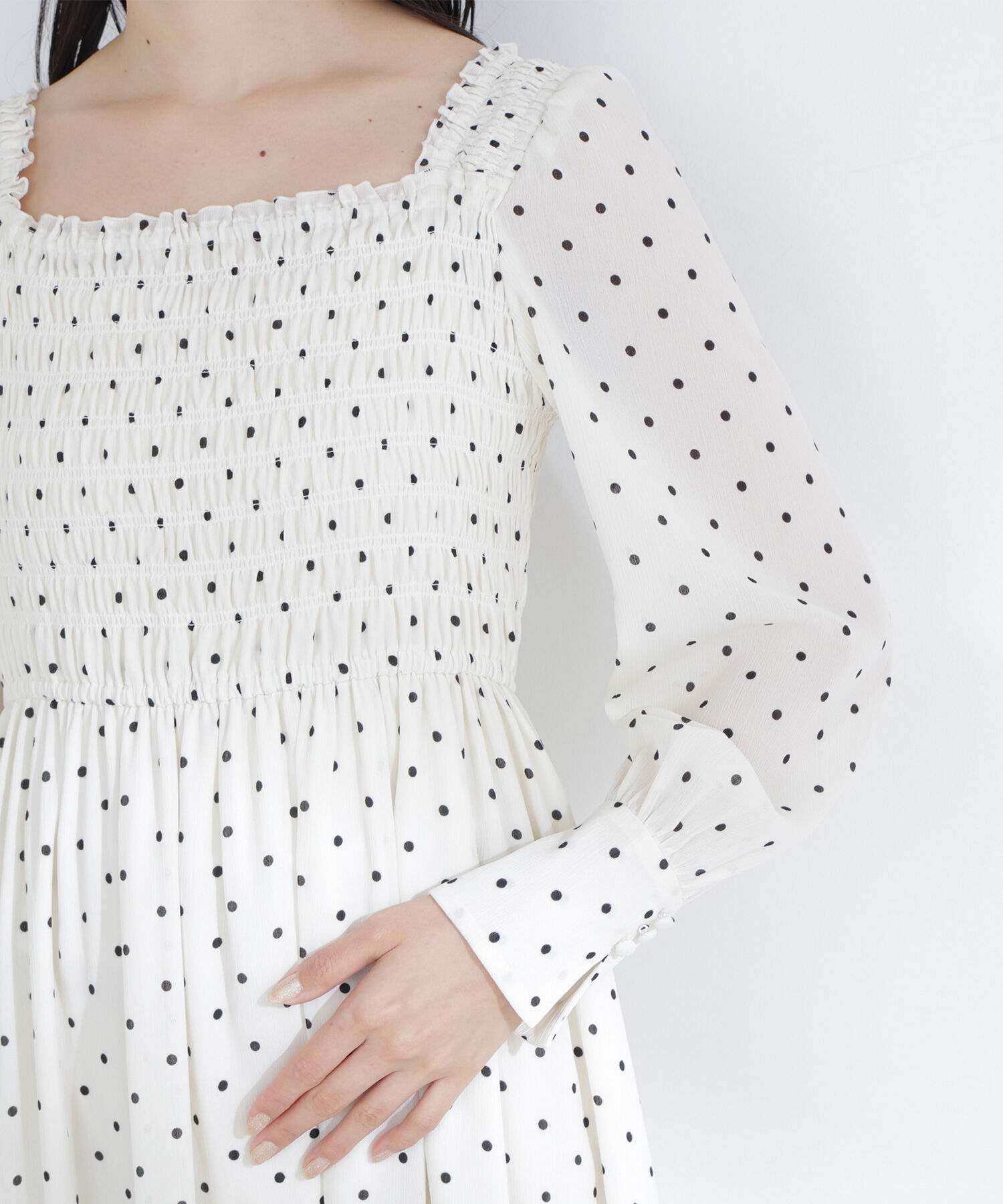  「ドットプリントシャーリングワンピース」|ワンピース|