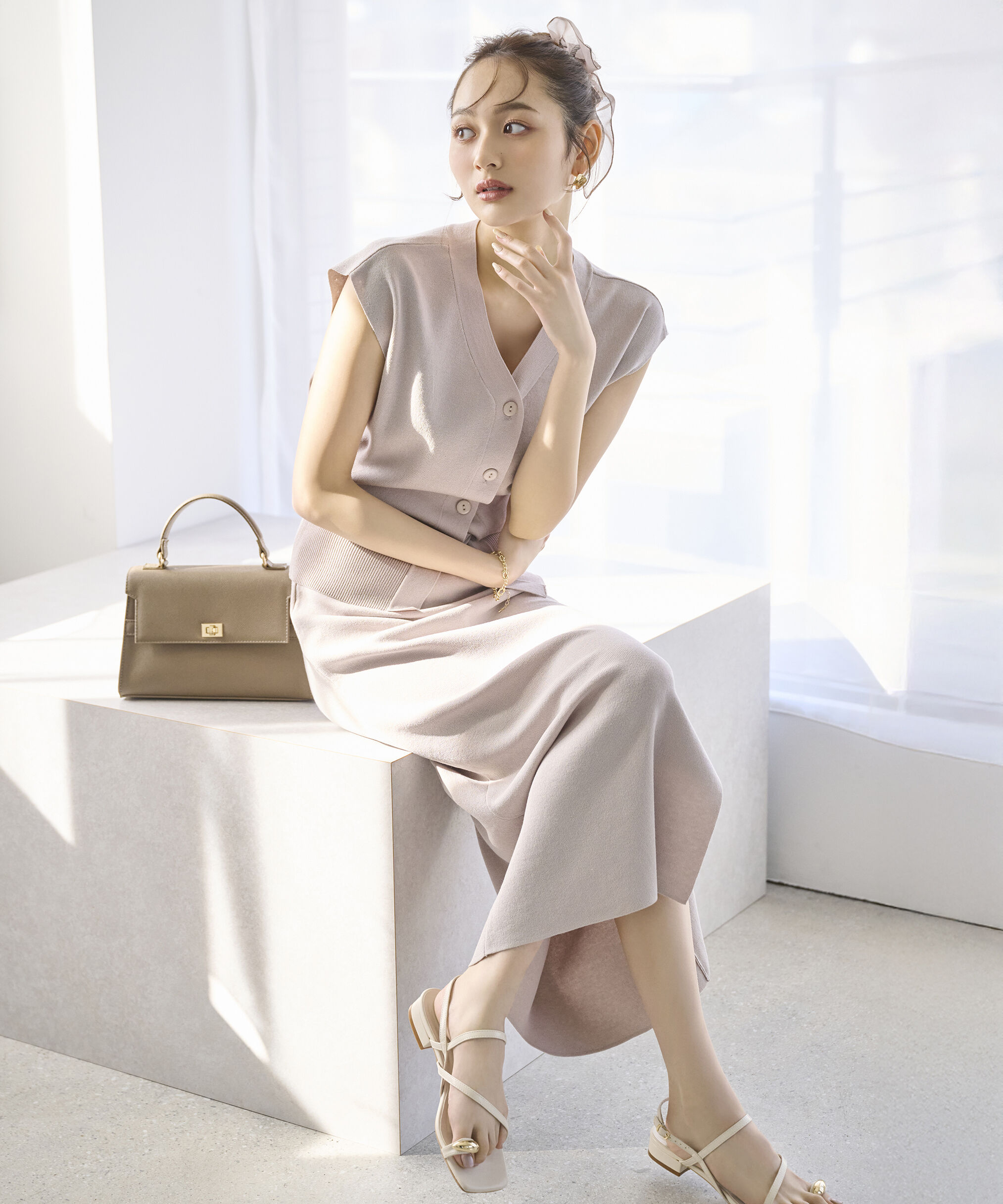 PROPORTION BODY DRESSING「スリットナローニットSET UP」|ワンピース|グレー