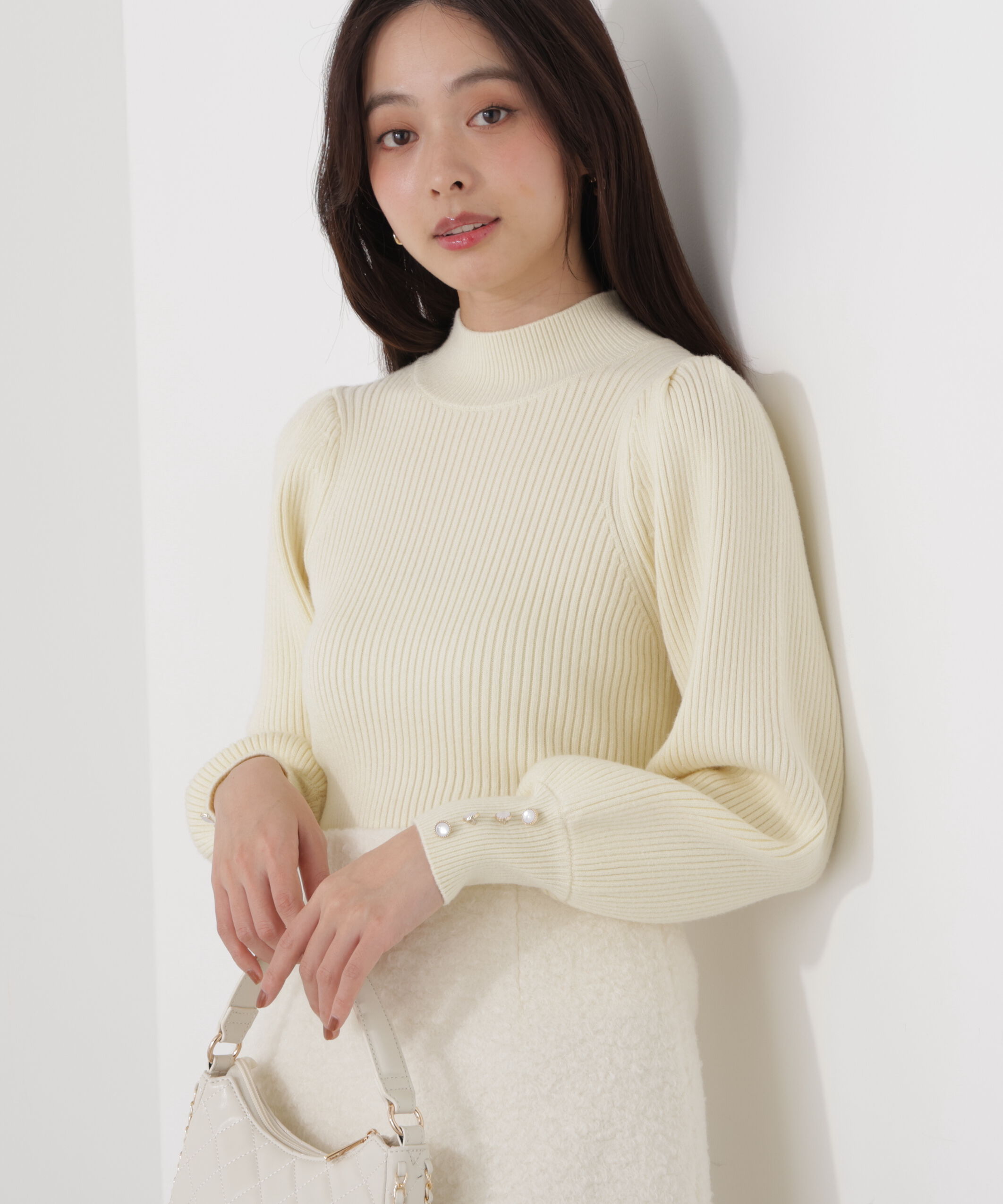 PROPORTION BODY DRESSING「ハイネックボリュームスリーブニット」|ニット・セーター|イエロー