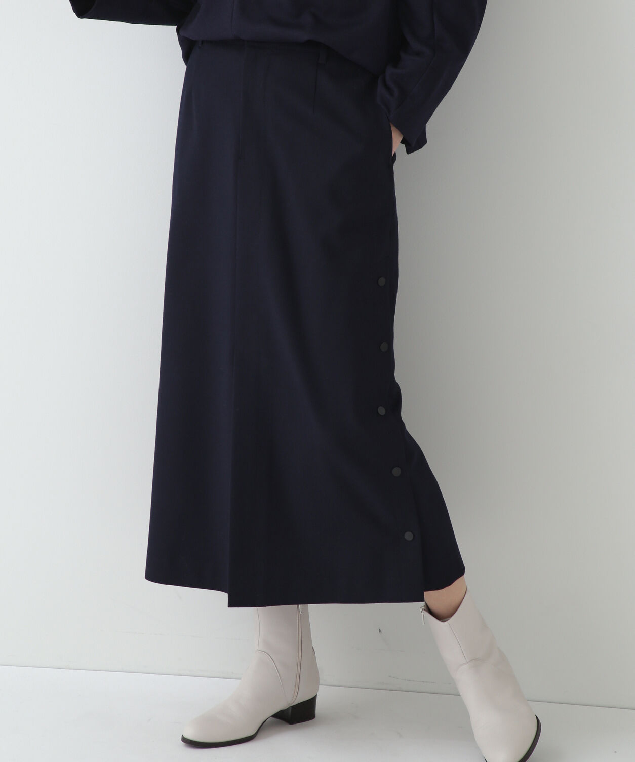  「≪arrive 5e≫サイドボタンスカート」|スカート|ネイビー