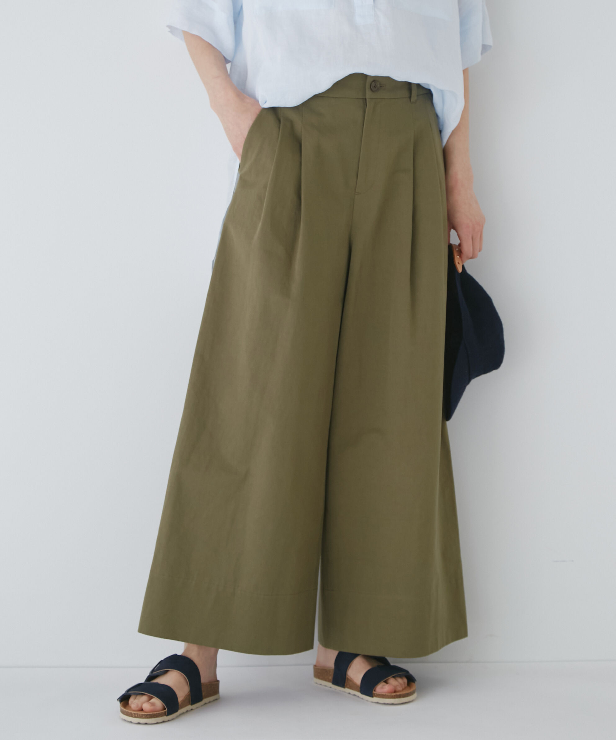  「◆ウエストドロストワイドパンツ」|その他|カーキ