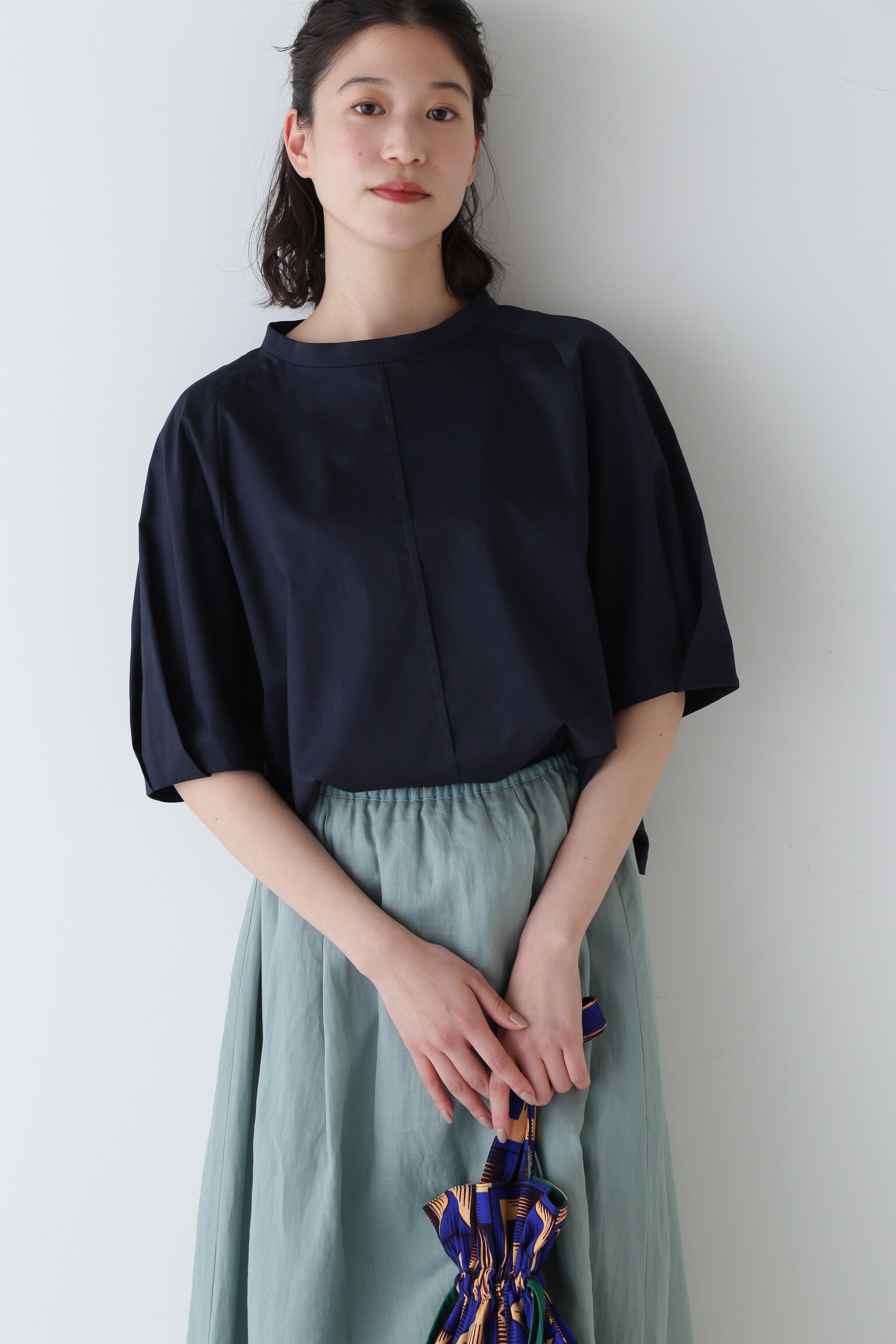  「◆５分袖Ｔブラウス」|シャツ・ブラウス|ネイビー