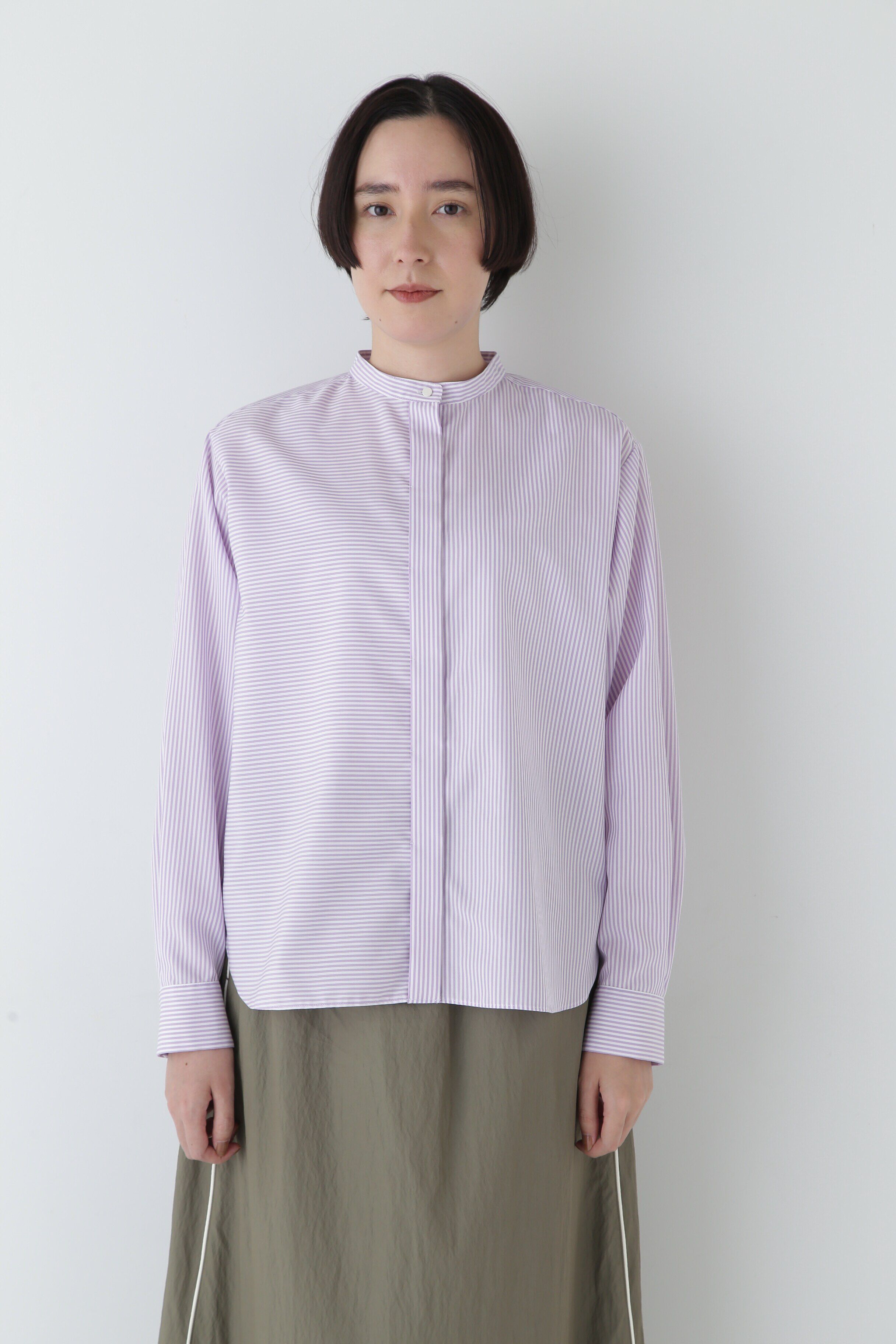  「◆コットンロンストバンドカラーブラウス」|シャツ・ブラウス|