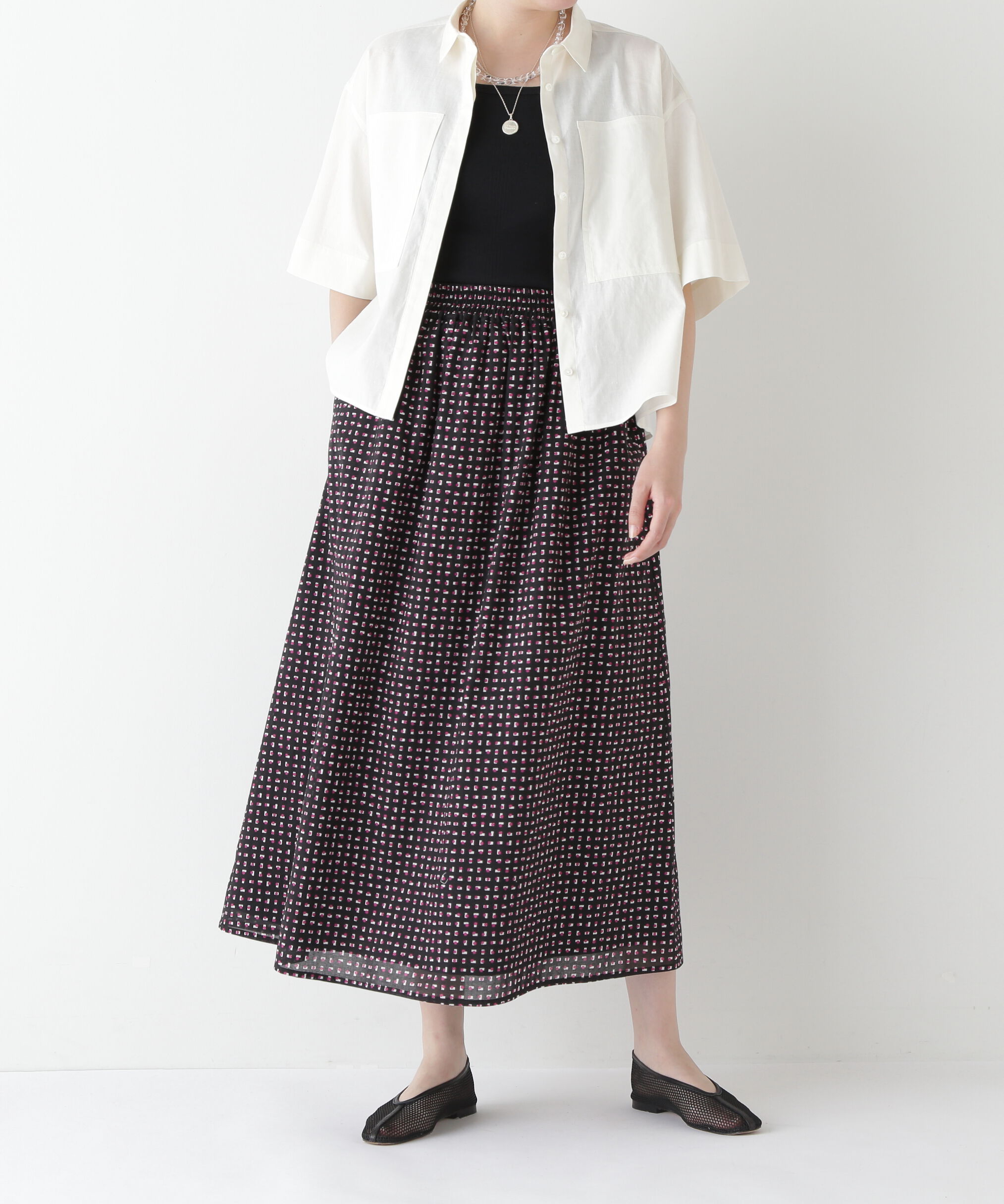  「◆プリントギャザーフレアースカート」|スカート|ネイビー3