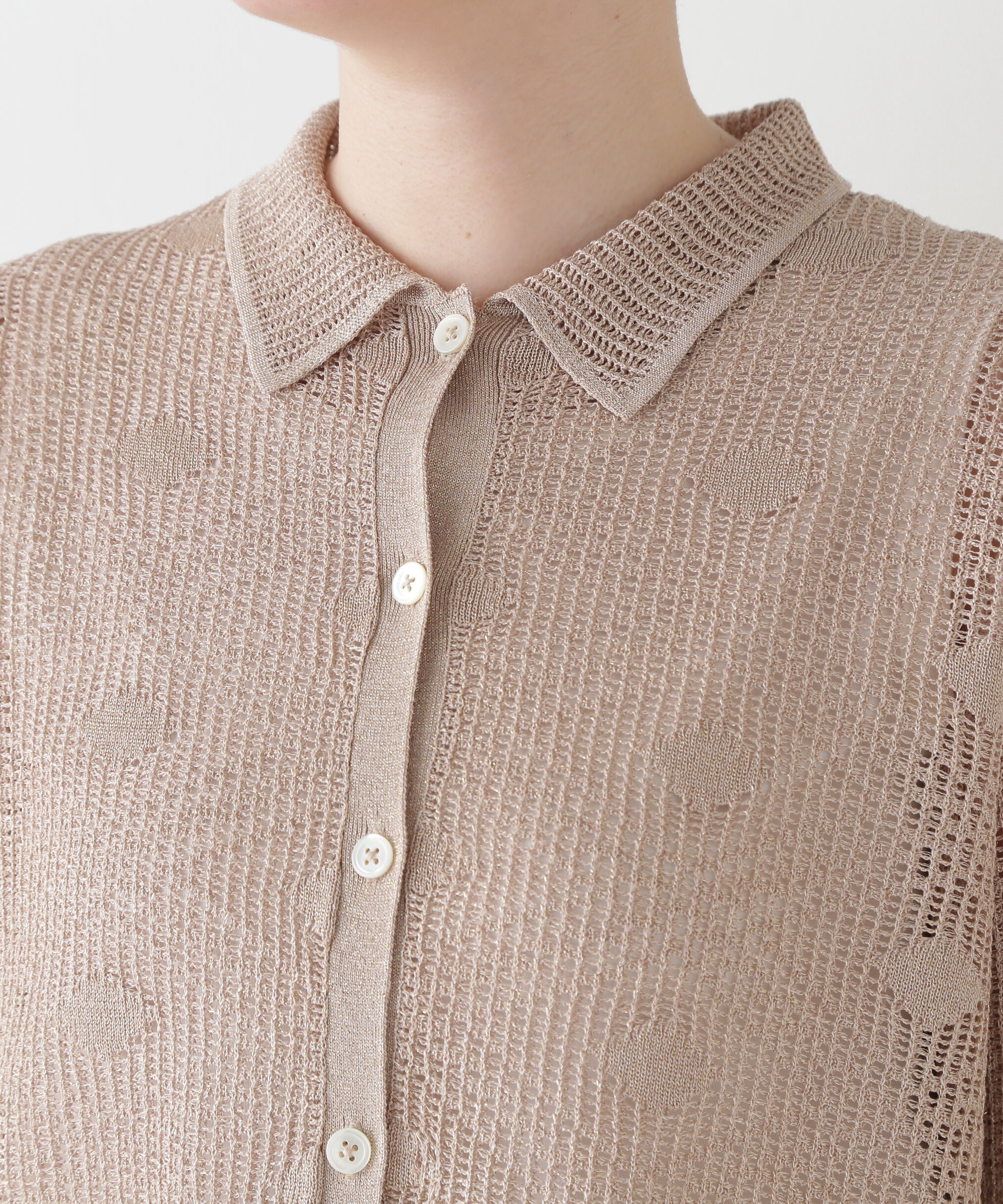  「◆【ウォッシャブル】ラメメッシュオープンカラーカーディガン」|ニット・セーター|