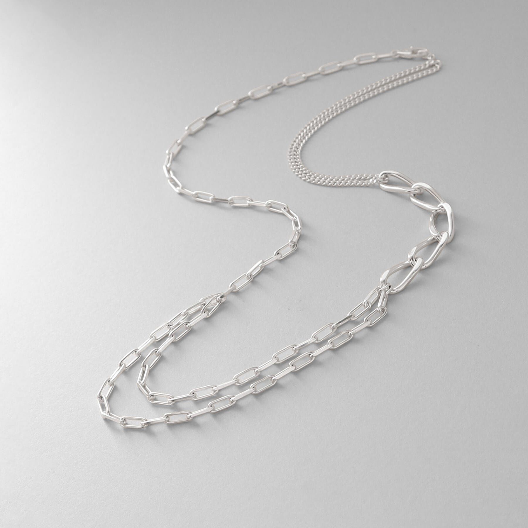 COCOSHNIK ONKITSCH「シルバー ミックスチェーン アシンメトリードレープネックレス」|ネックレス|