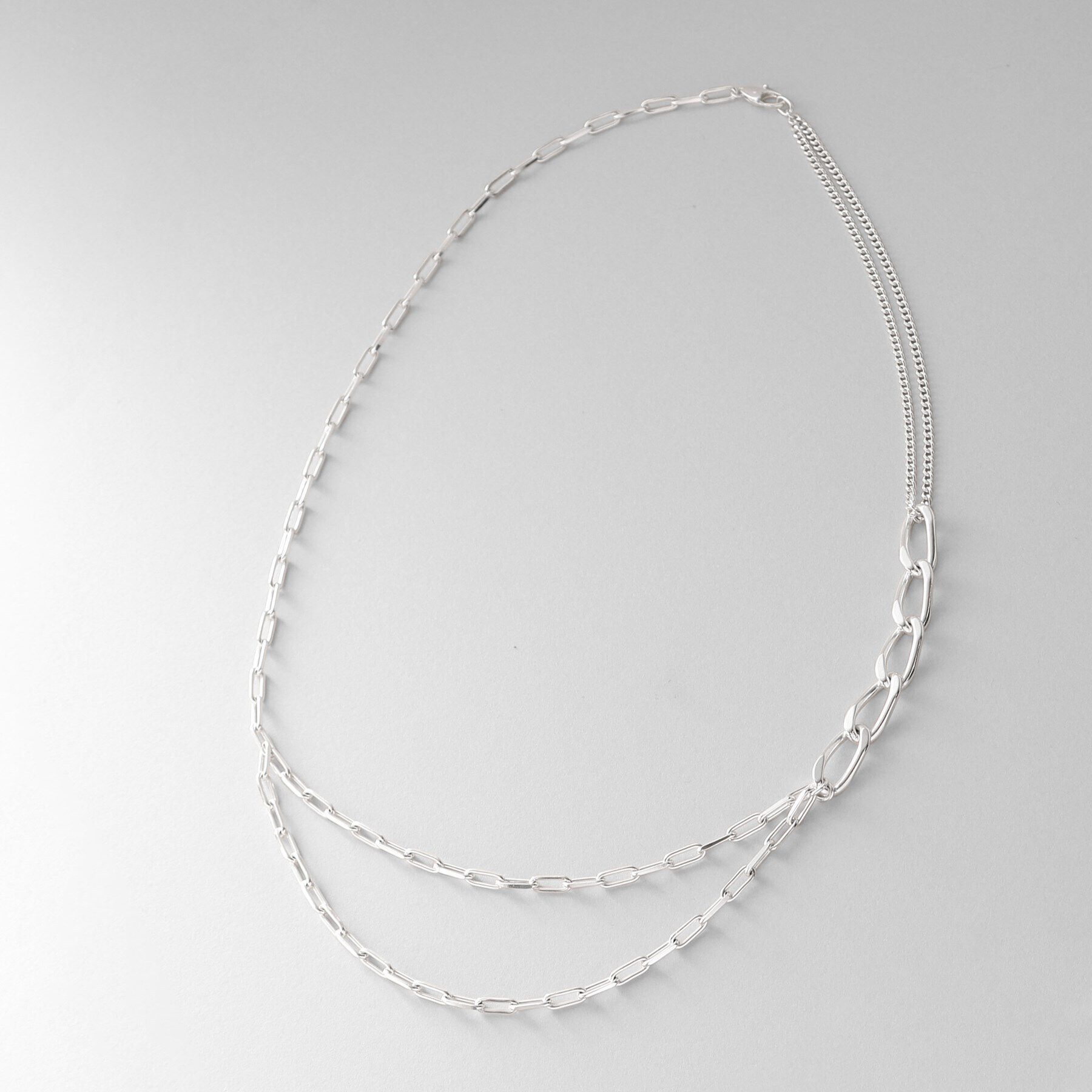 COCOSHNIK ONKITSCH「シルバー ミックスチェーン アシンメトリードレープネックレス」|ネックレス|