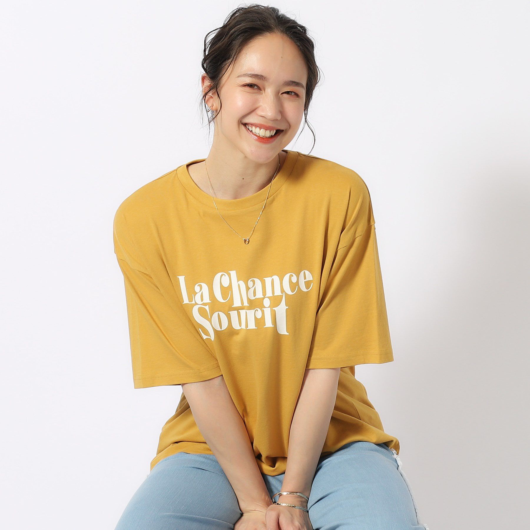 SHOO･LA･RUE「【洗える/プチプラ/綿100％】グラフィック半袖ゆるTシャツ」|Tシャツ・カットソー|イエロー(232)