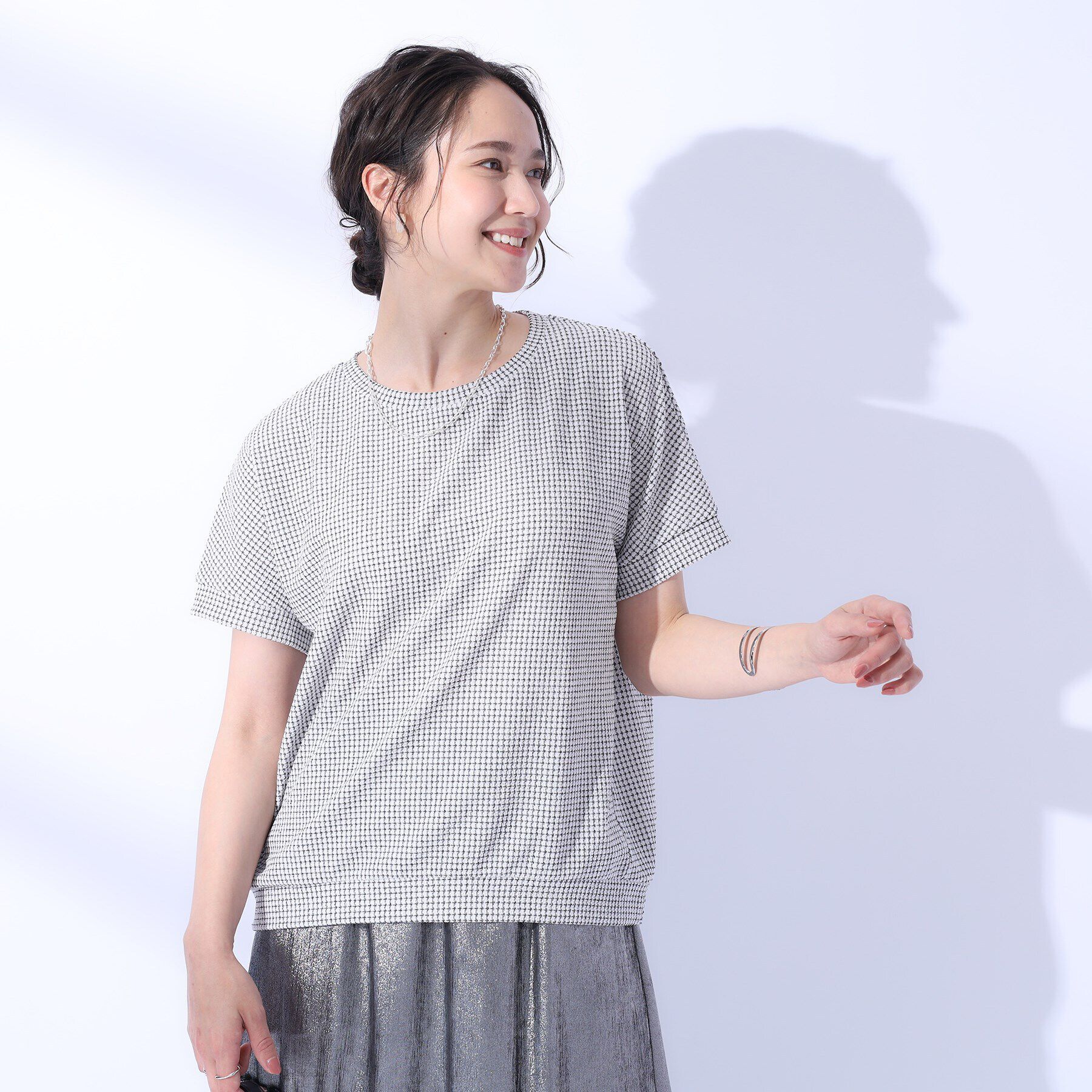 SHOO･LA･RUE「コーデのアクセントに ジャカードチェックトップス」|Tシャツ・カットソー|