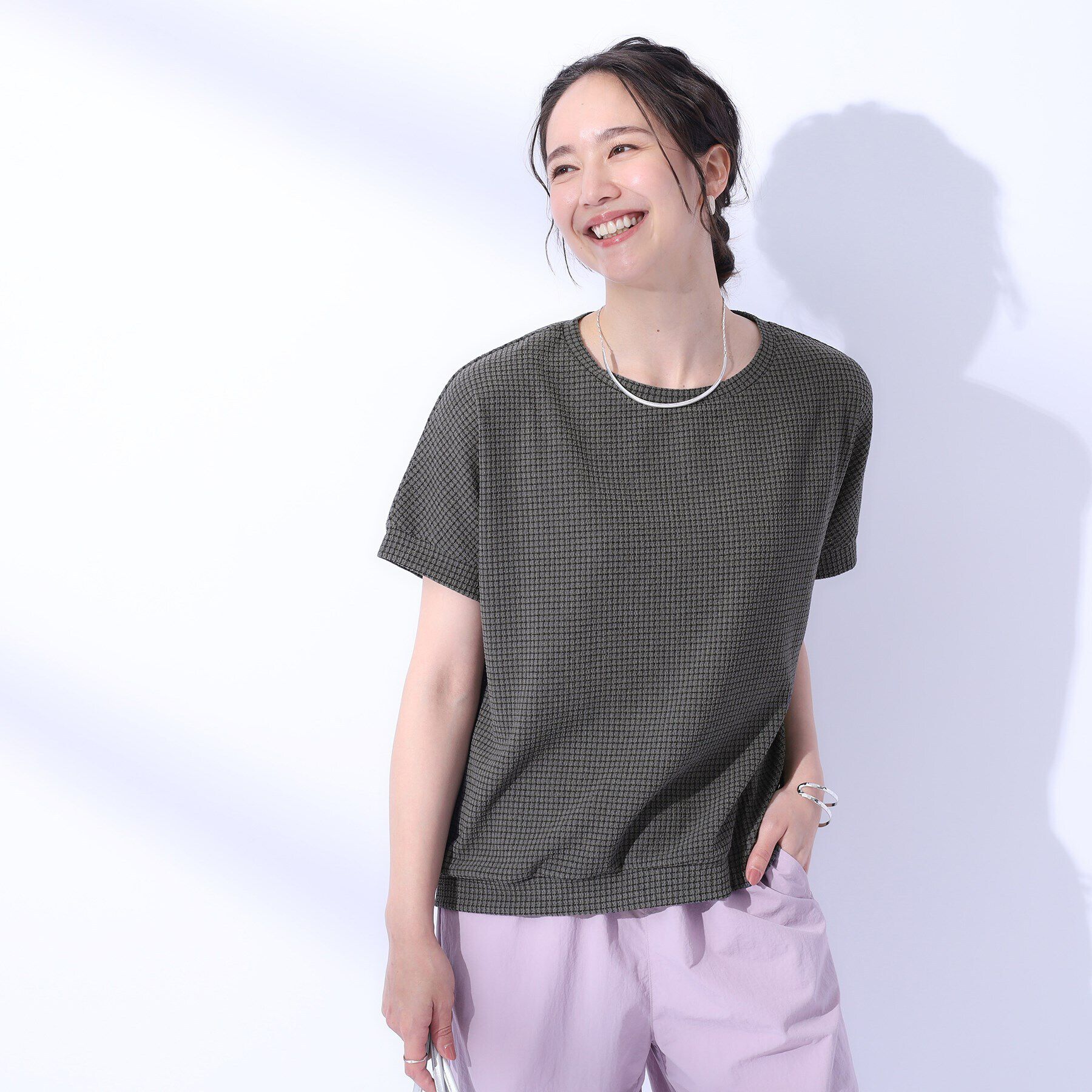 SHOO･LA･RUE「コーデのアクセントに ジャカードチェックトップス」|Tシャツ・カットソー|