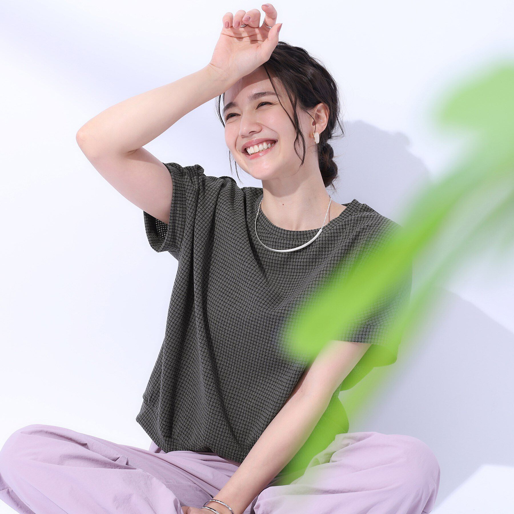 SHOO･LA･RUE「コーデのアクセントに ジャカードチェックトップス」|Tシャツ・カットソー|チャコールグレー(2