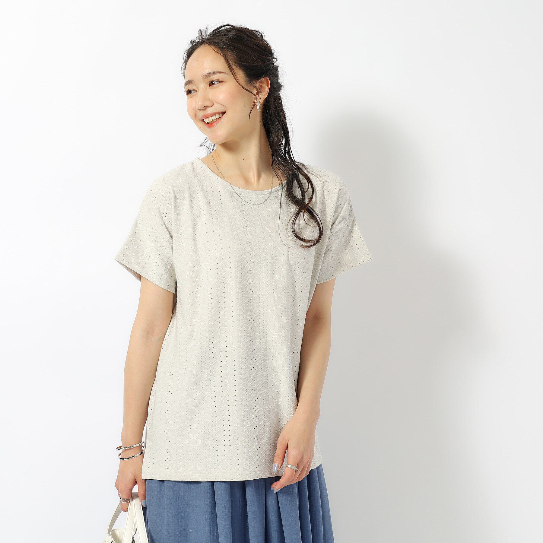 SHOO･LA･RUE「涼やかにきれい見え レースライク ジャカードトップス」|Tシャツ・カットソー|