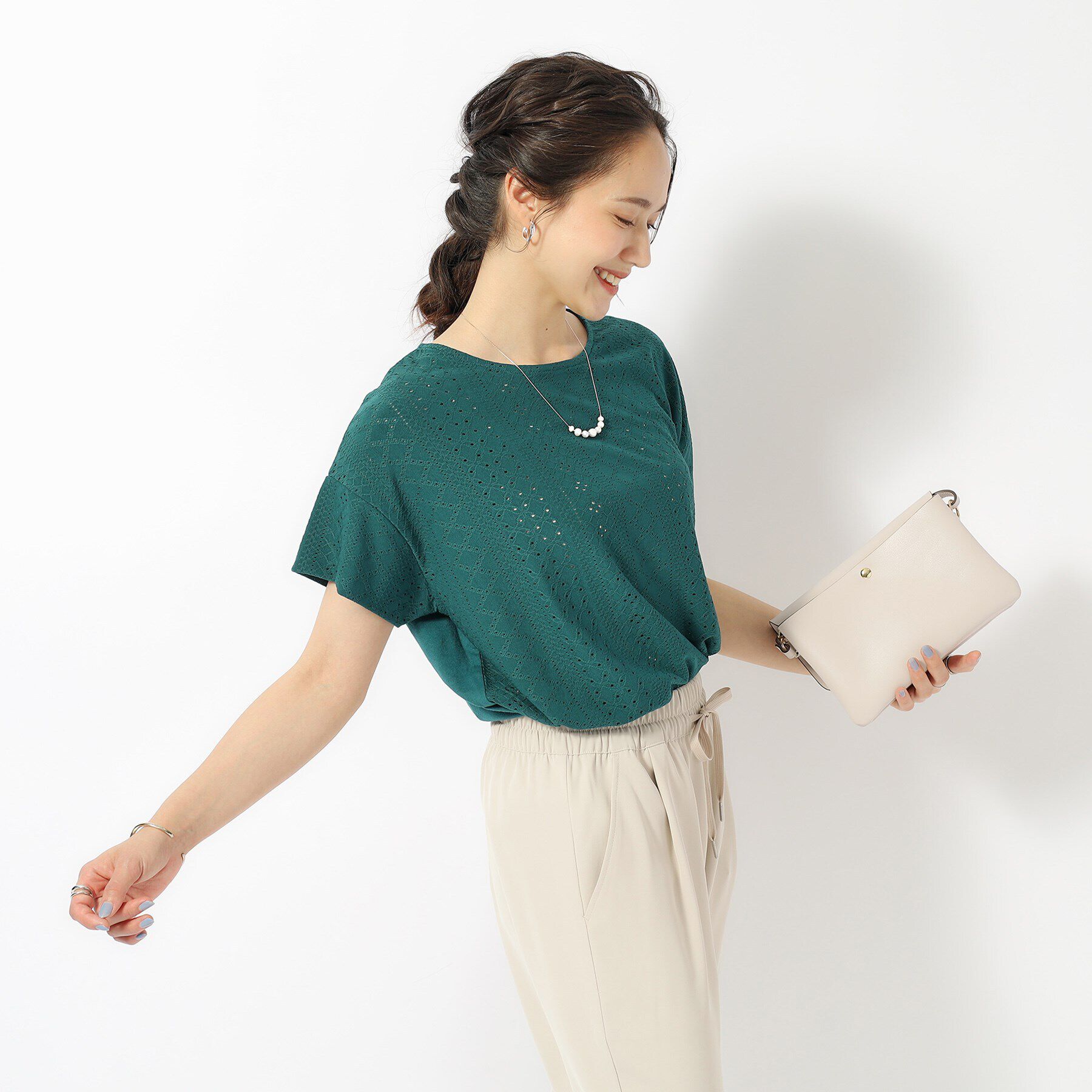 SHOO･LA･RUE「涼やかにきれい見え レースライク ジャカードトップス」|Tシャツ・カットソー|