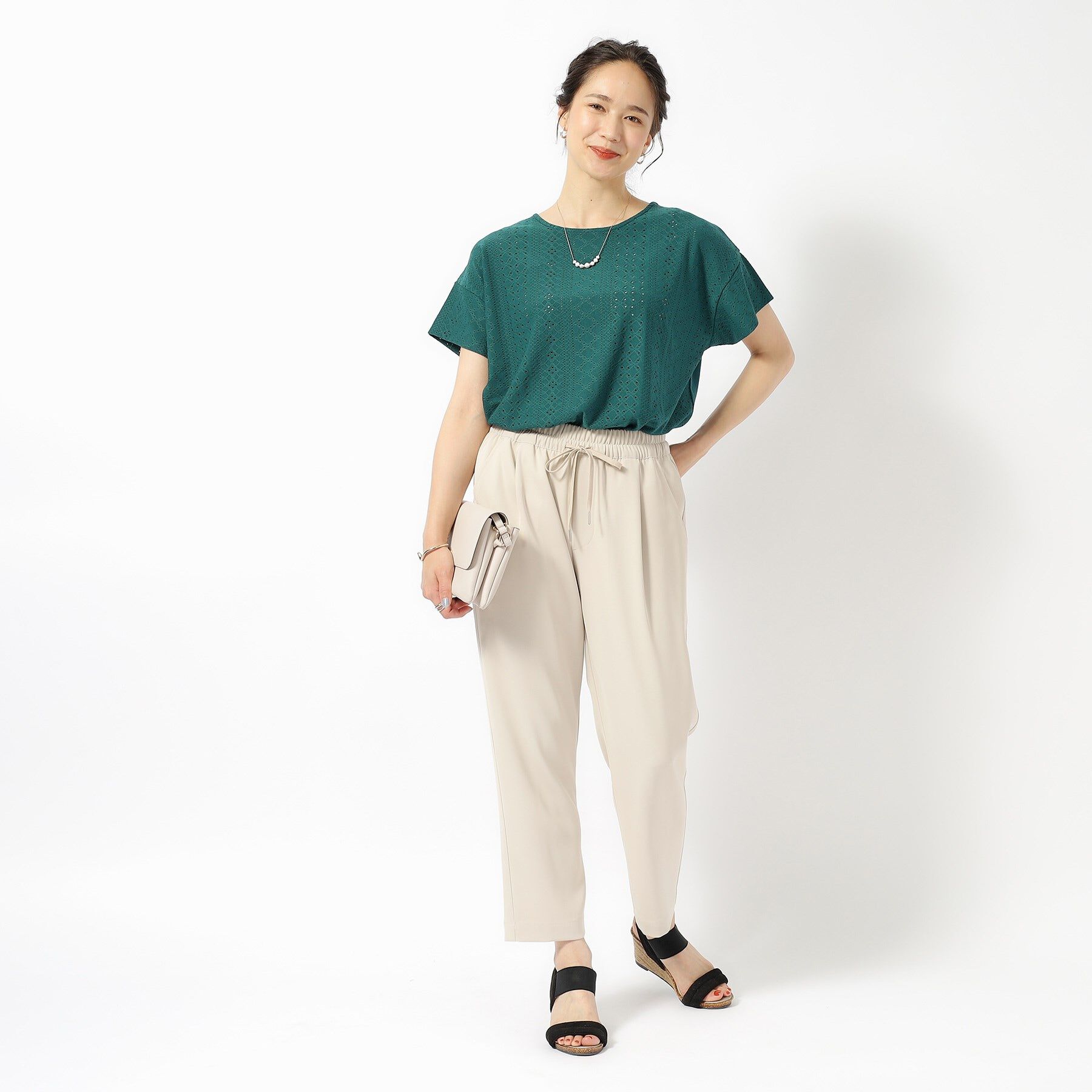 SHOO･LA･RUE「涼やかにきれい見え レースライク ジャカードトップス」|Tシャツ・カットソー|