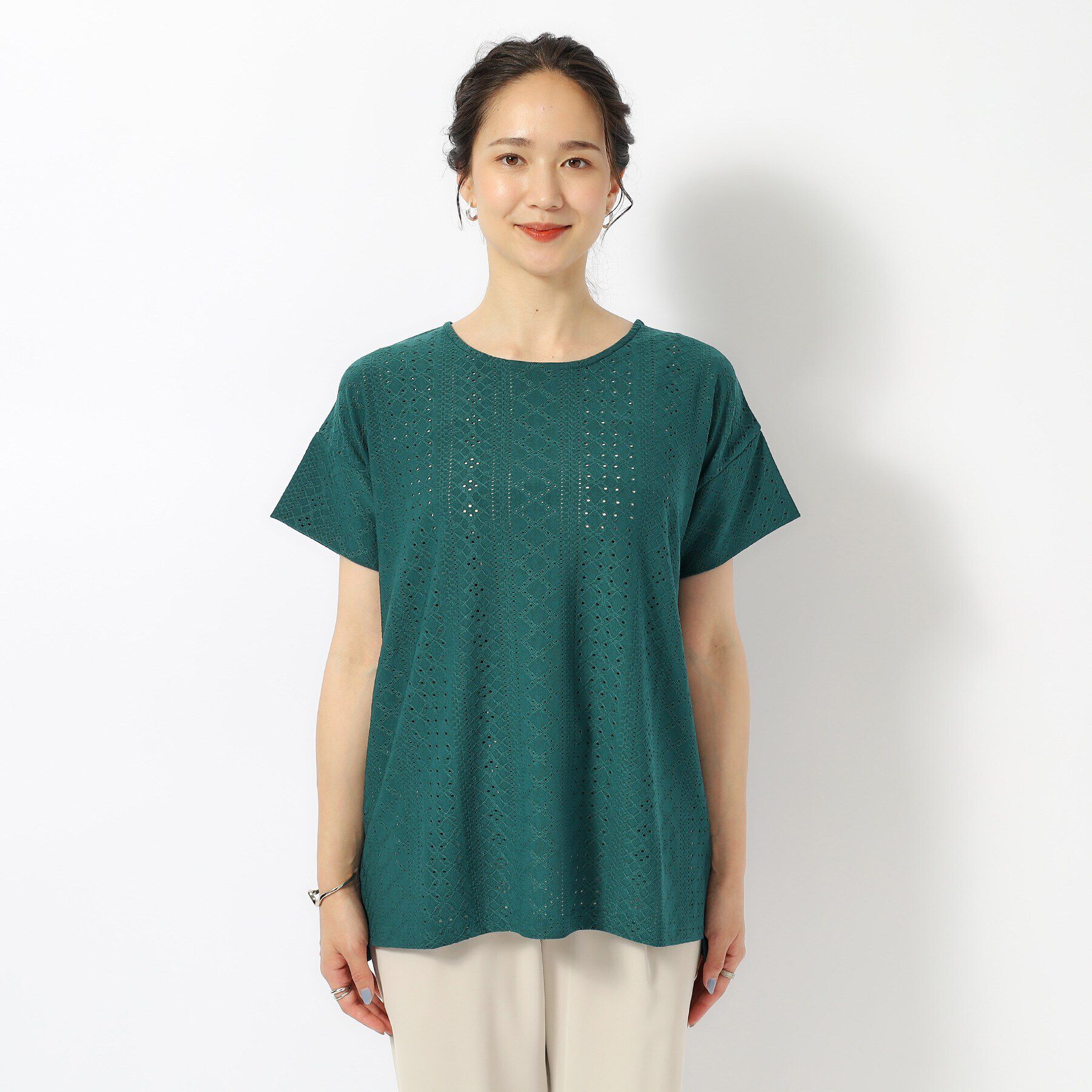 SHOO･LA･RUE「涼やかにきれい見え レースライク ジャカードトップス」|Tシャツ・カットソー|