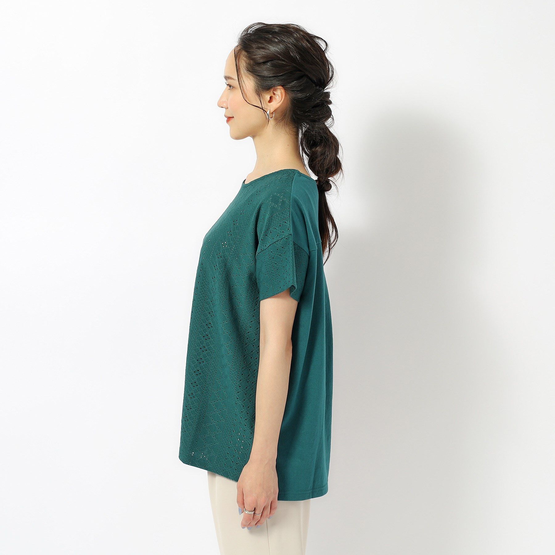 SHOO･LA･RUE「涼やかにきれい見え レースライク ジャカードトップス」|Tシャツ・カットソー|