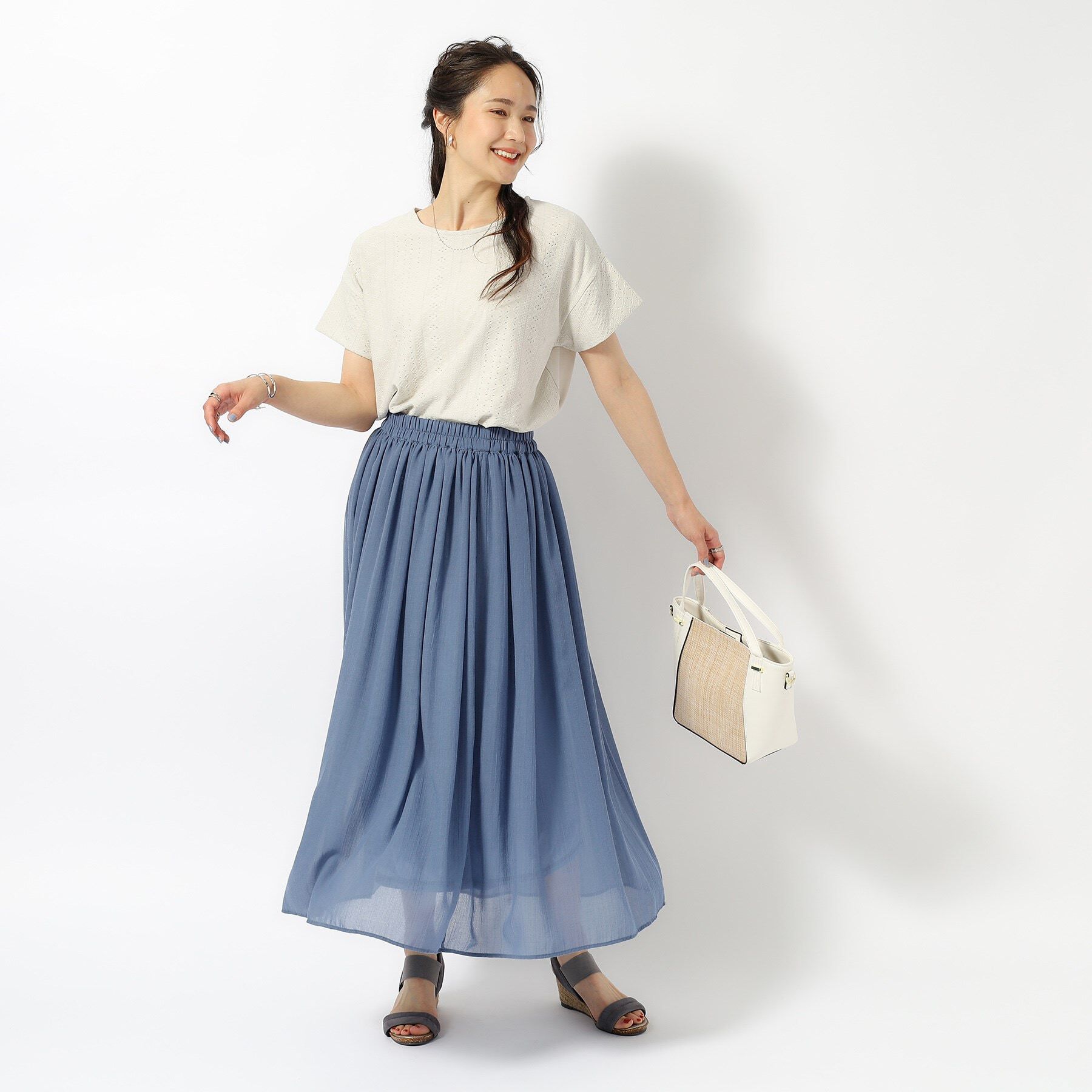 SHOO･LA･RUE「涼やかにきれい見え レースライク ジャカードトップス」|Tシャツ・カットソー|