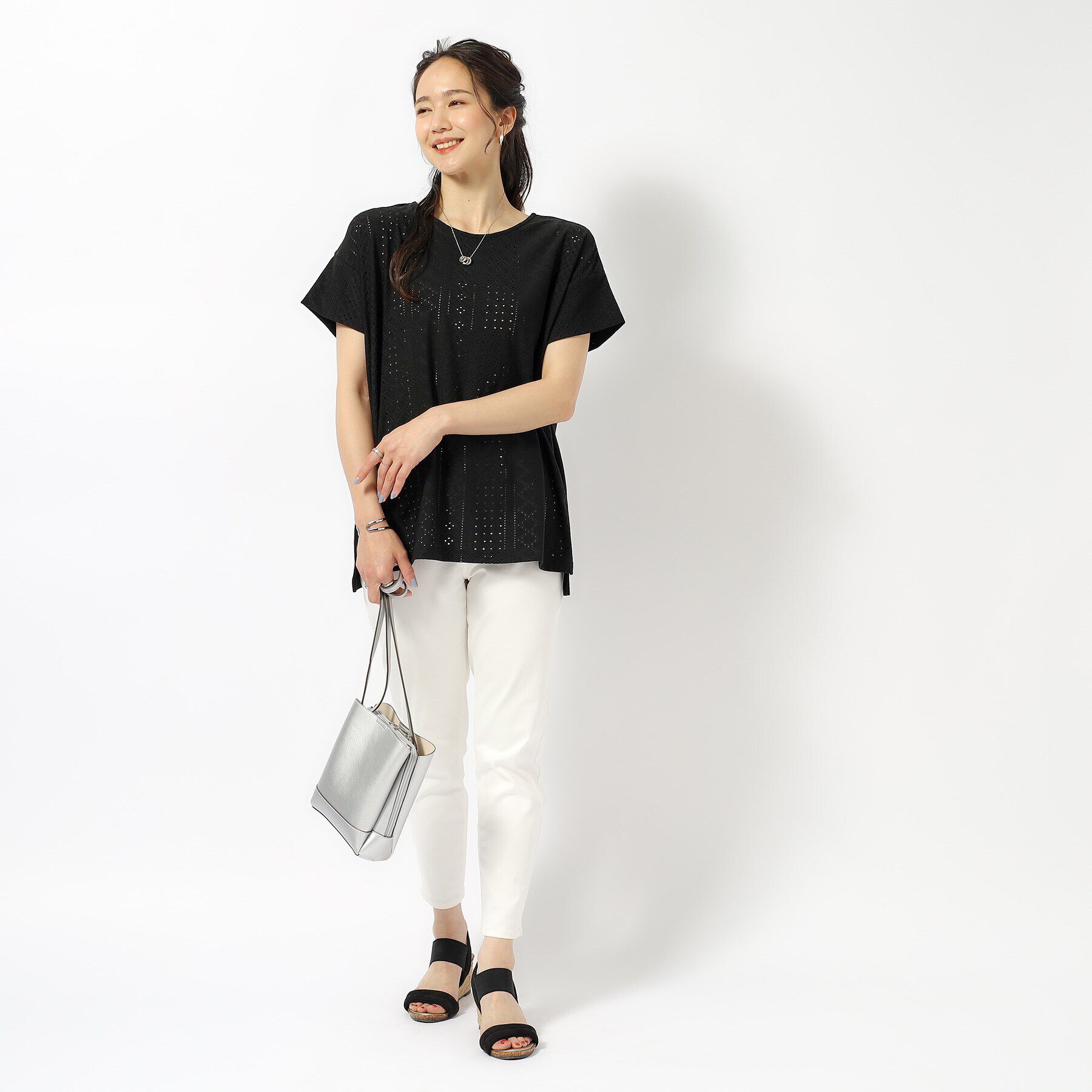 SHOO･LA･RUE「涼やかにきれい見え レースライク ジャカードトップス」|Tシャツ・カットソー|