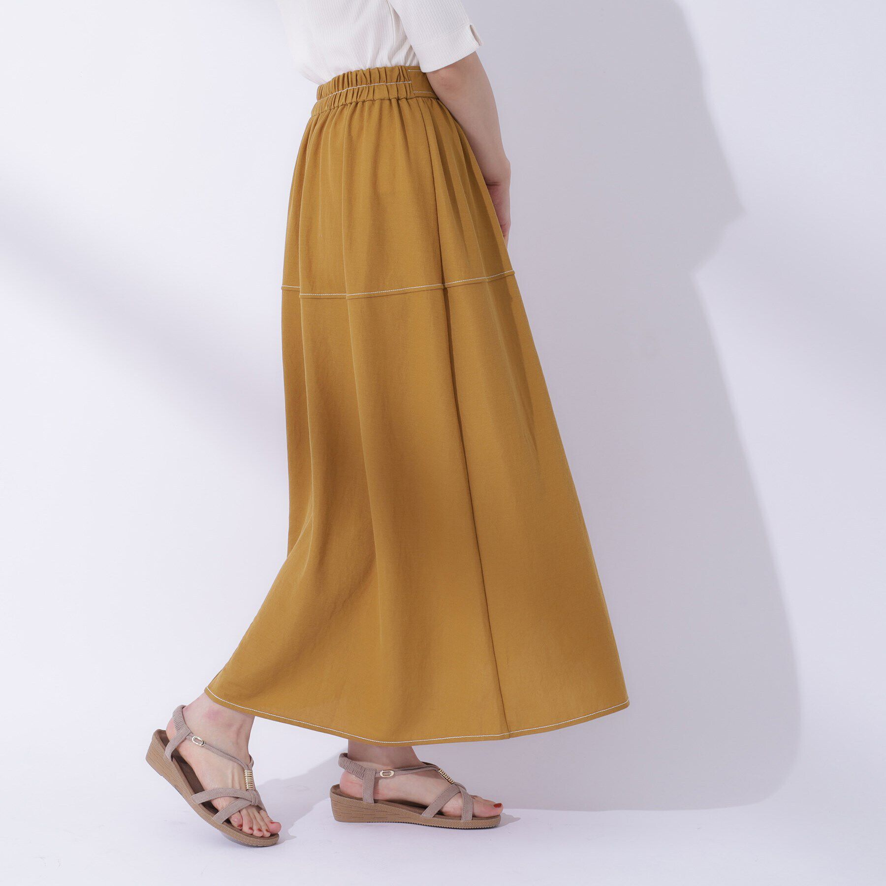 SHOO･LA･RUE「【UV】大人上品な 配色ステッチ フレアスカート」|スカート|